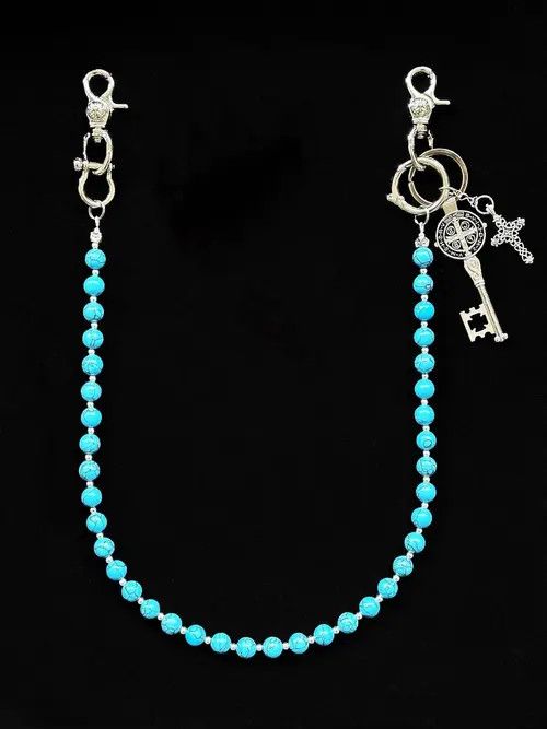 Jewelry Blue cracked stone round beads Wallet Chain Size ONE SIZE - 3 Thumbnail