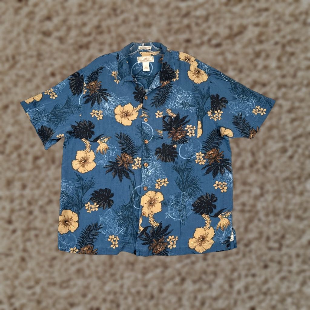 Paradise Paradise Coves Shirt Adult Large Blue Silk Floral Button-Up Hawaiian Casual Short Sleeve Mens Size US L / EU 52-54 / 3 - 1 Thumbnail