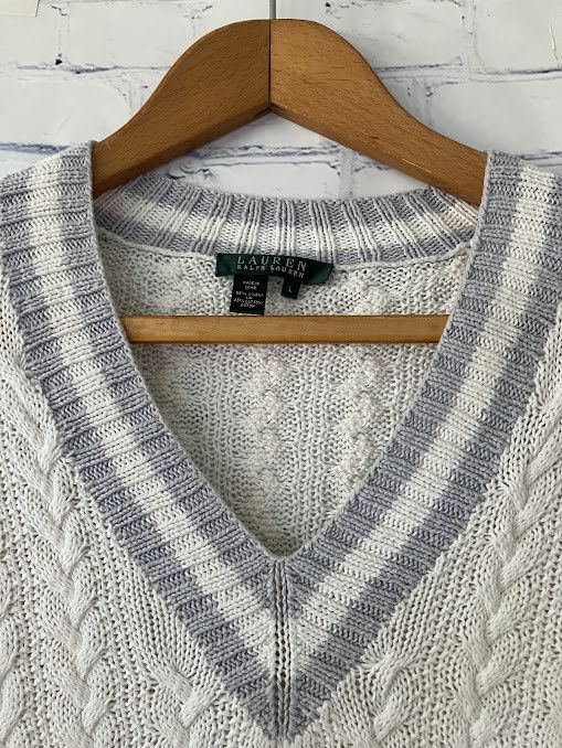 Lauren Ralph Lauren Lauren Ralph Lauren white tennis sweater cotton linen sz L Size L / US 10 / IT 46 - 2 Thumbnail