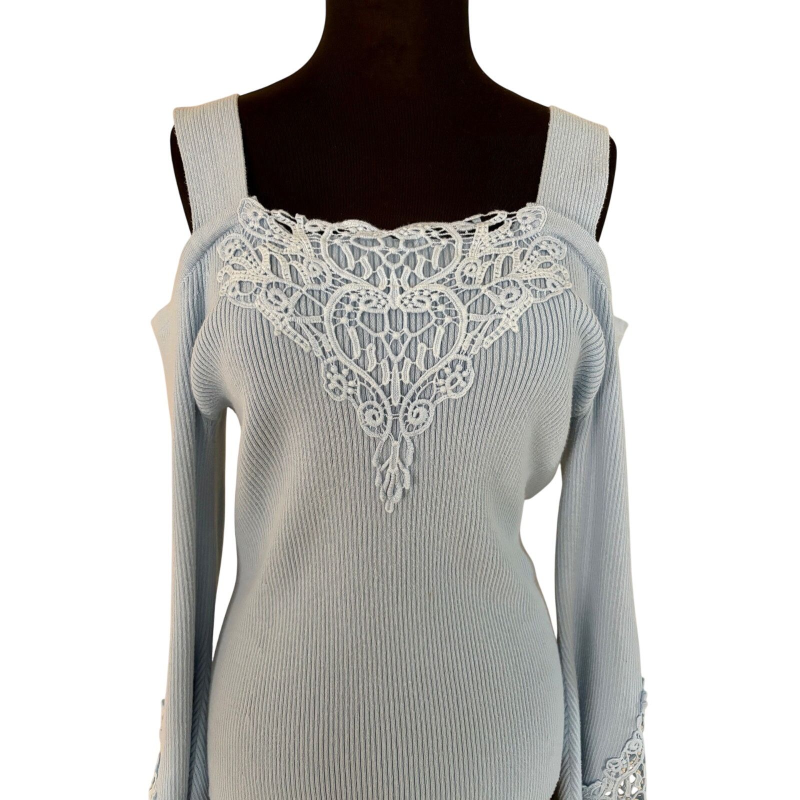 Boston Proper Boston Proper Blue Cotton Blend Stretch Cold Shoulder Top Size M / US 6-8 / IT 42-44 - 3 Thumbnail