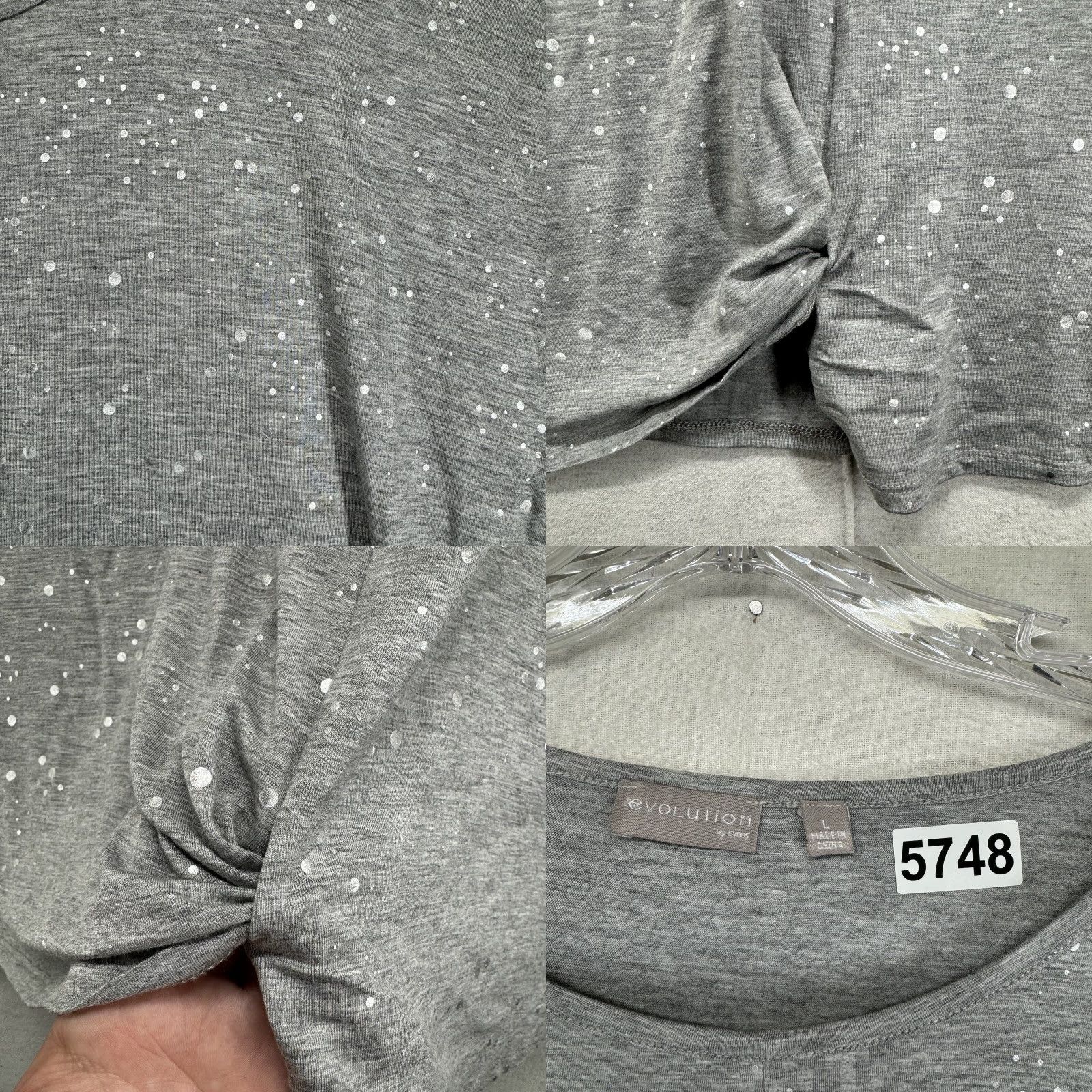 Vintage VINTAGE Cyrus Women's T-Shirt Large Gray Polka Dot Shiny Knot Front Metal Silver Size L / US 10 / IT 46 - 8 Thumbnail
