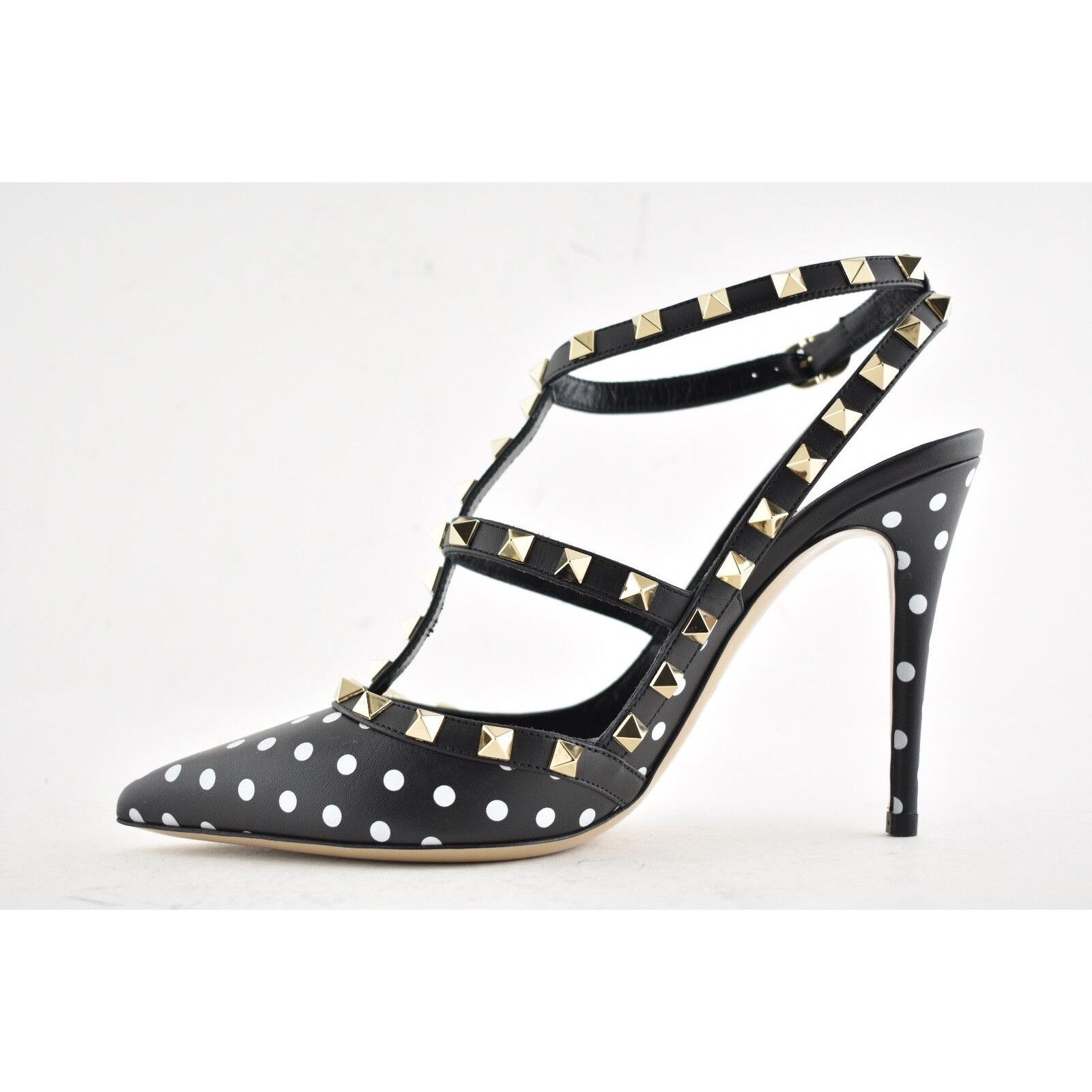 Valentino Rockstud Polka Dot Ankle T Strap Sandal Heel Pump 39 Size US 9 / IT 39 - 9 Thumbnail