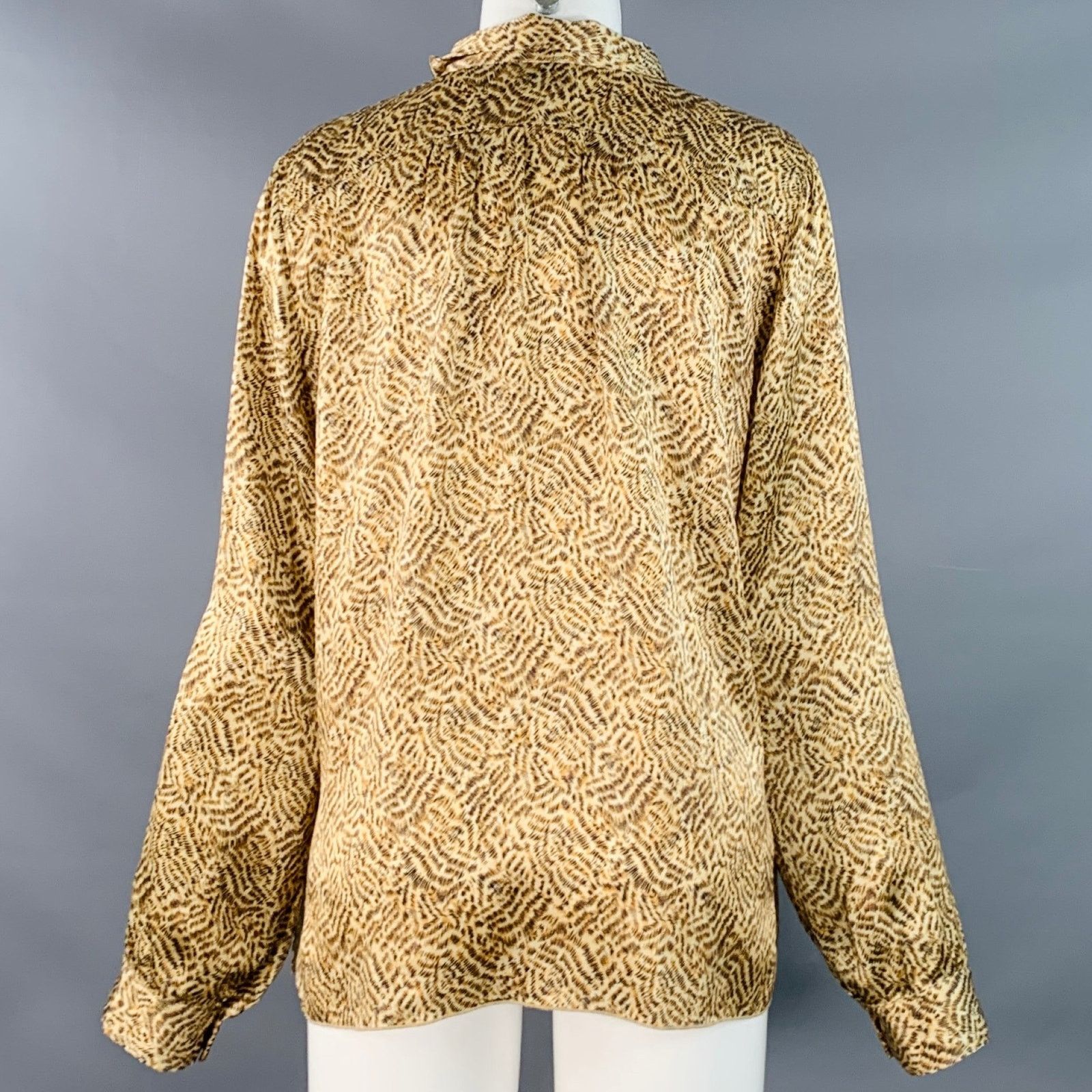 Other FORTE_FORTE 8 Tan Brown Silk Abstract Hidden Buttons Shirt Size M / US 6-8 / IT 42-44 - 4 Thumbnail