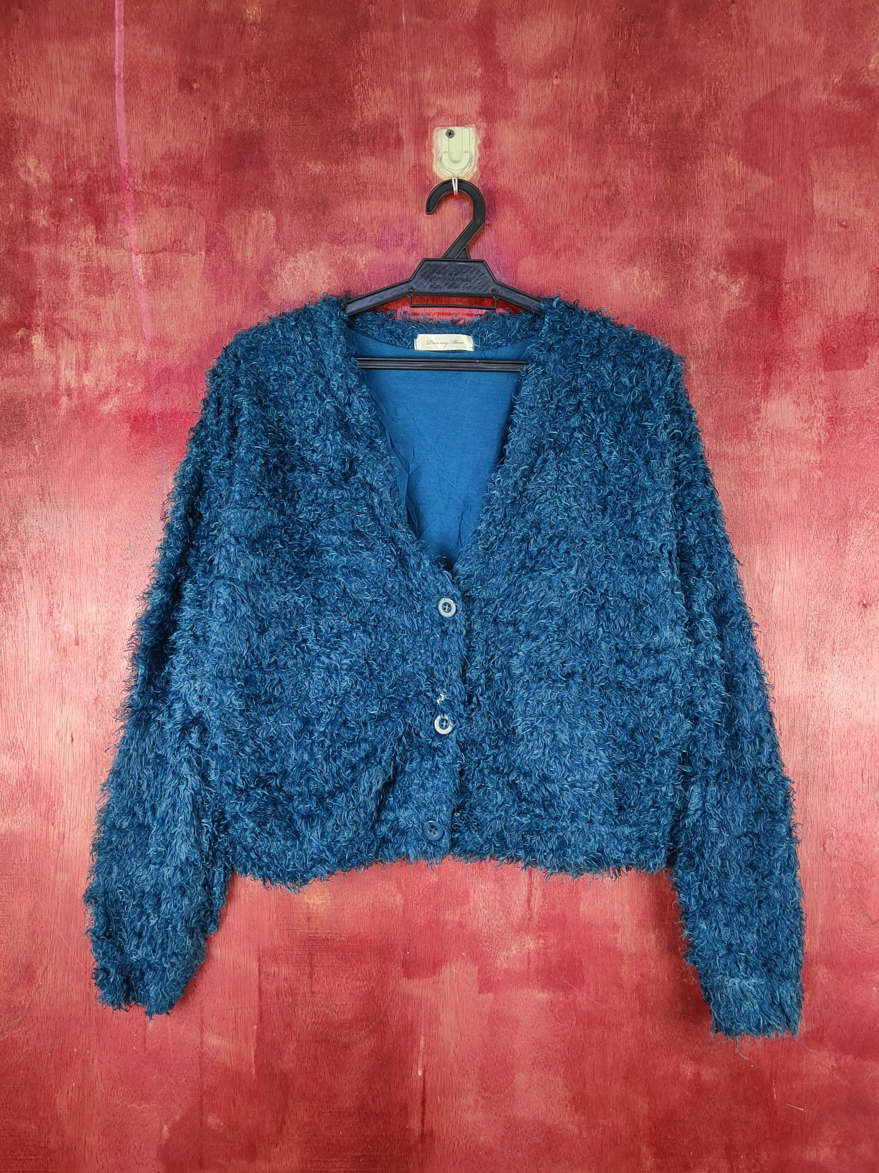 image of Dreamy Minx Turquoise Fur Mohair Knitwear Cardigan S1994 in Dark Turquoise, Women's (Size Medium)