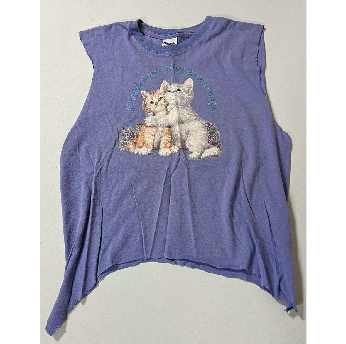 Handmade ‘Friends Know When To Give Hugs’ Cats Muscle Tee Size M 💜✨ Size M / US 6-8 / IT 42-44 - 2 Thumbnail