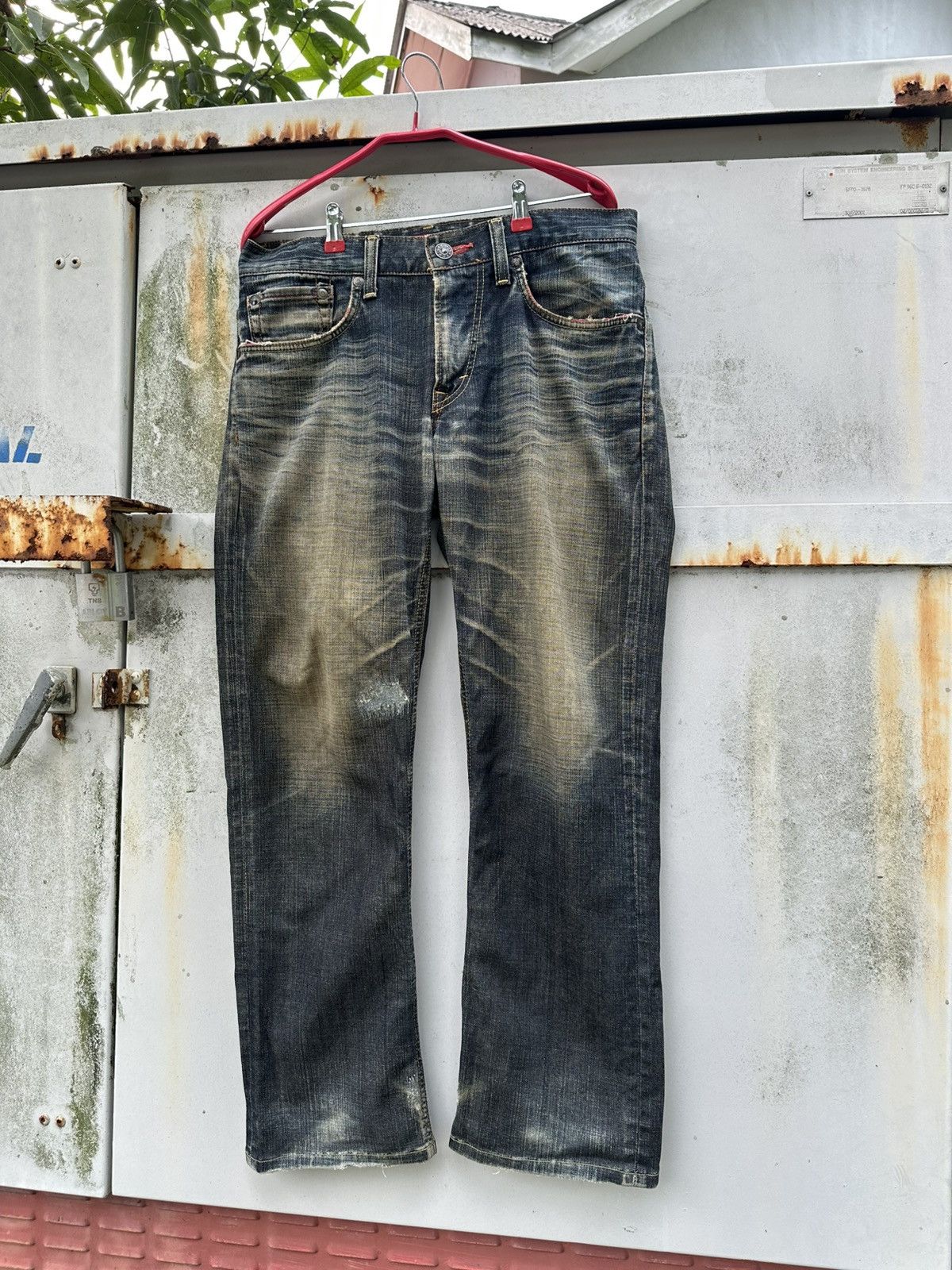 Edwin 👹Vintage THRASHED Edwin Edge Of Blue Baggy Jeans Size US 33 - 3 Thumbnail