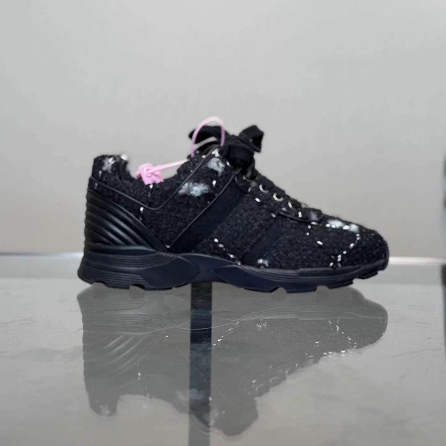 Chanel Chanel Black Woven Distressed Sneakers 38 Size US 7.5 / IT 37.5 - 3 Thumbnail