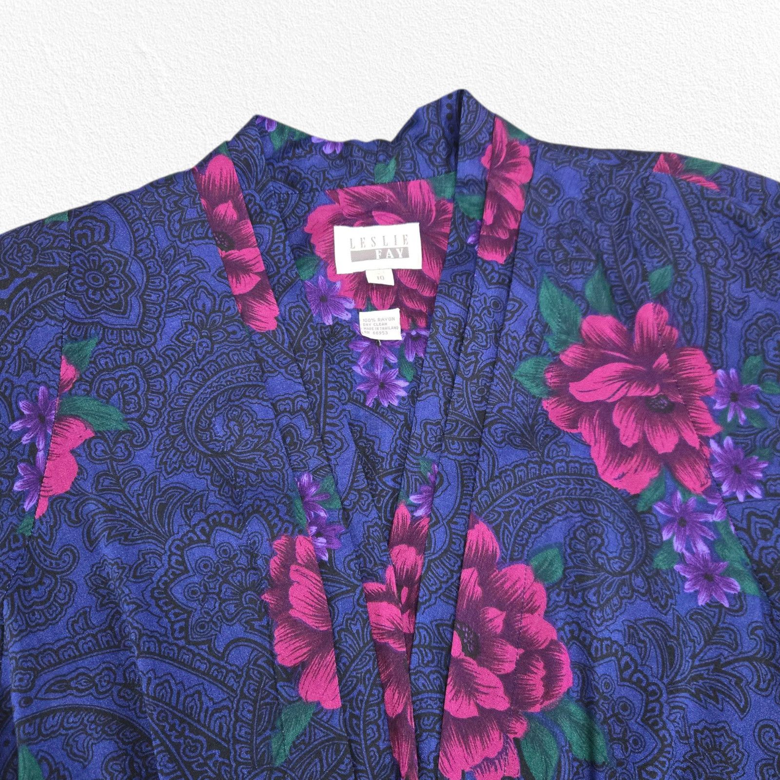 Vintage Vintage Blue Purple Floral Paisley Rayon Midi Dress Size 10 Size L / US 10 / IT 46 - 4 Thumbnail