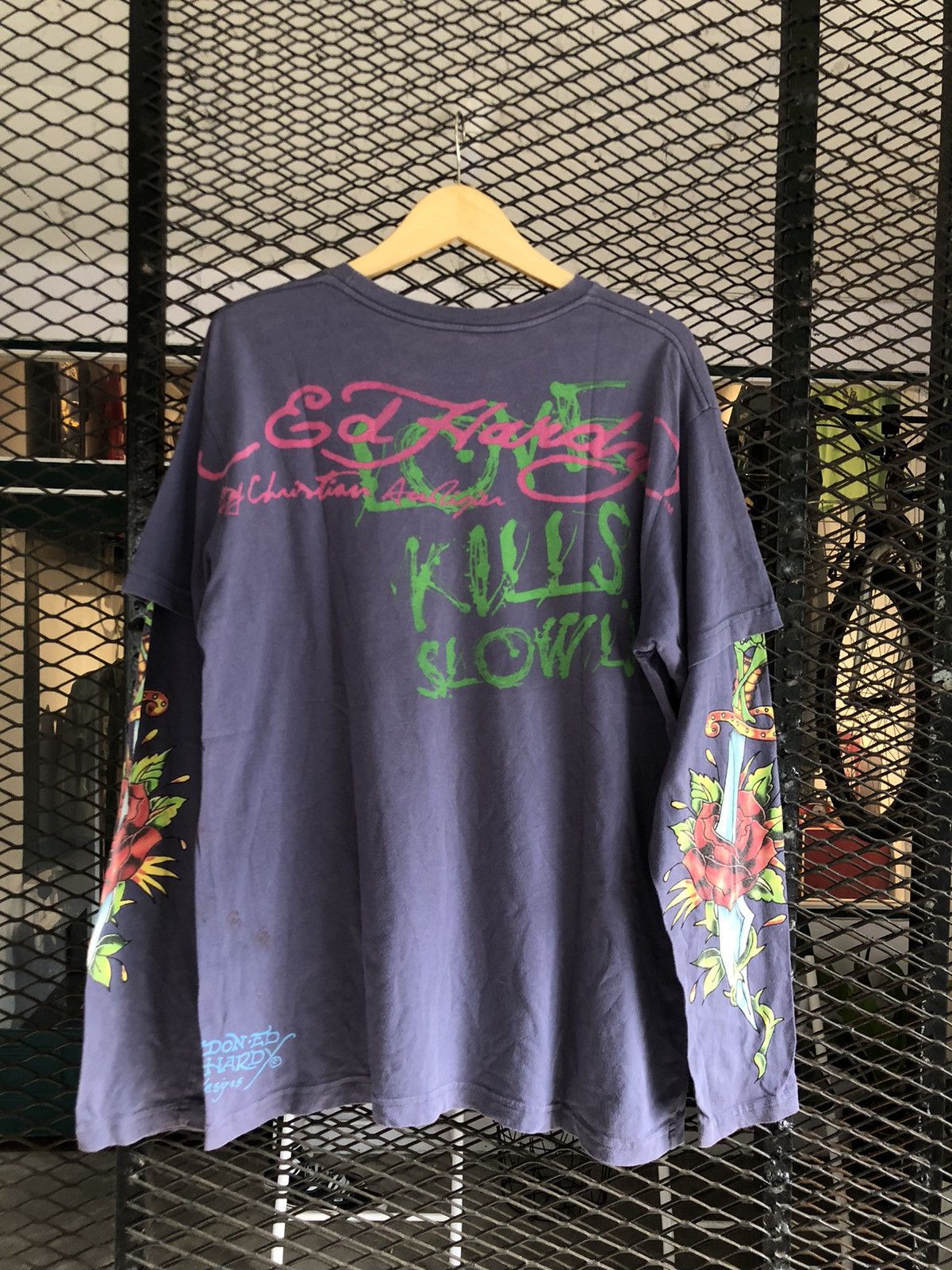 Ed Hardy × Japanese Brand × Vintage ED HARDY CHRISTIAN AUDIGIER “LOVE KILLS SLOWLY” LONG SLEEVE Size US L / EU 52-54 / 3 - 9 Thumbnail