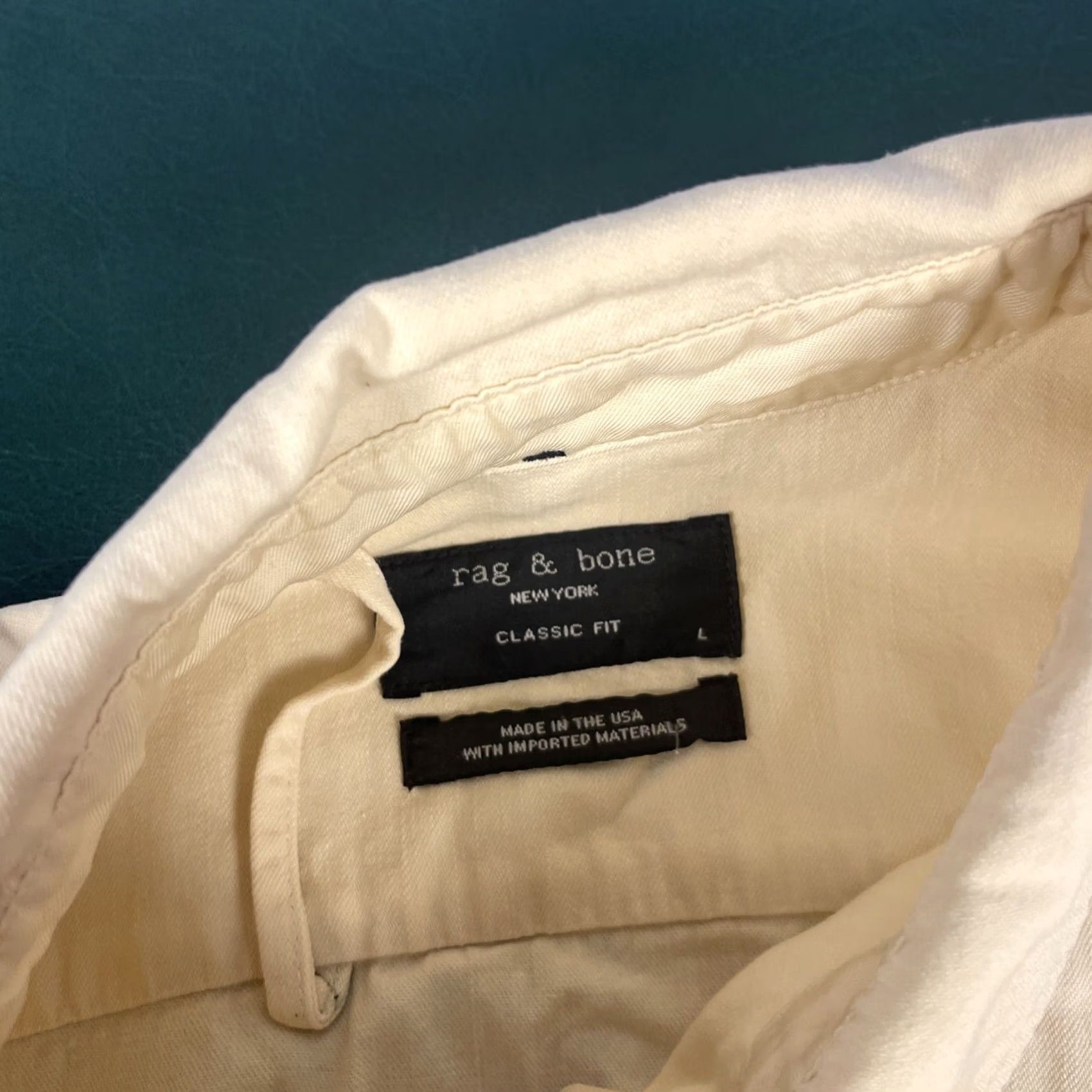 Rag & Bone rag & bone Shirt Large Long Sleeve Ivory Cotton Classic USA Chin Collar Button Size US L / EU 52-54 / 3 - 3 Thumbnail