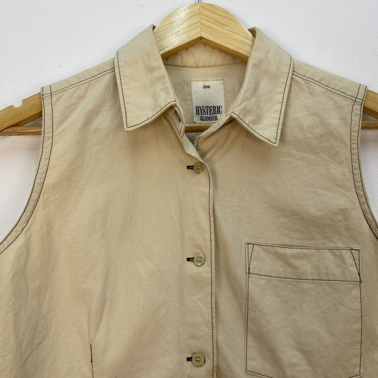 Hysteric Glamour 💥 sleeveless khaki button-down shirt from the Japanese brand Size S / US 4 / IT 40 - 4 Thumbnail