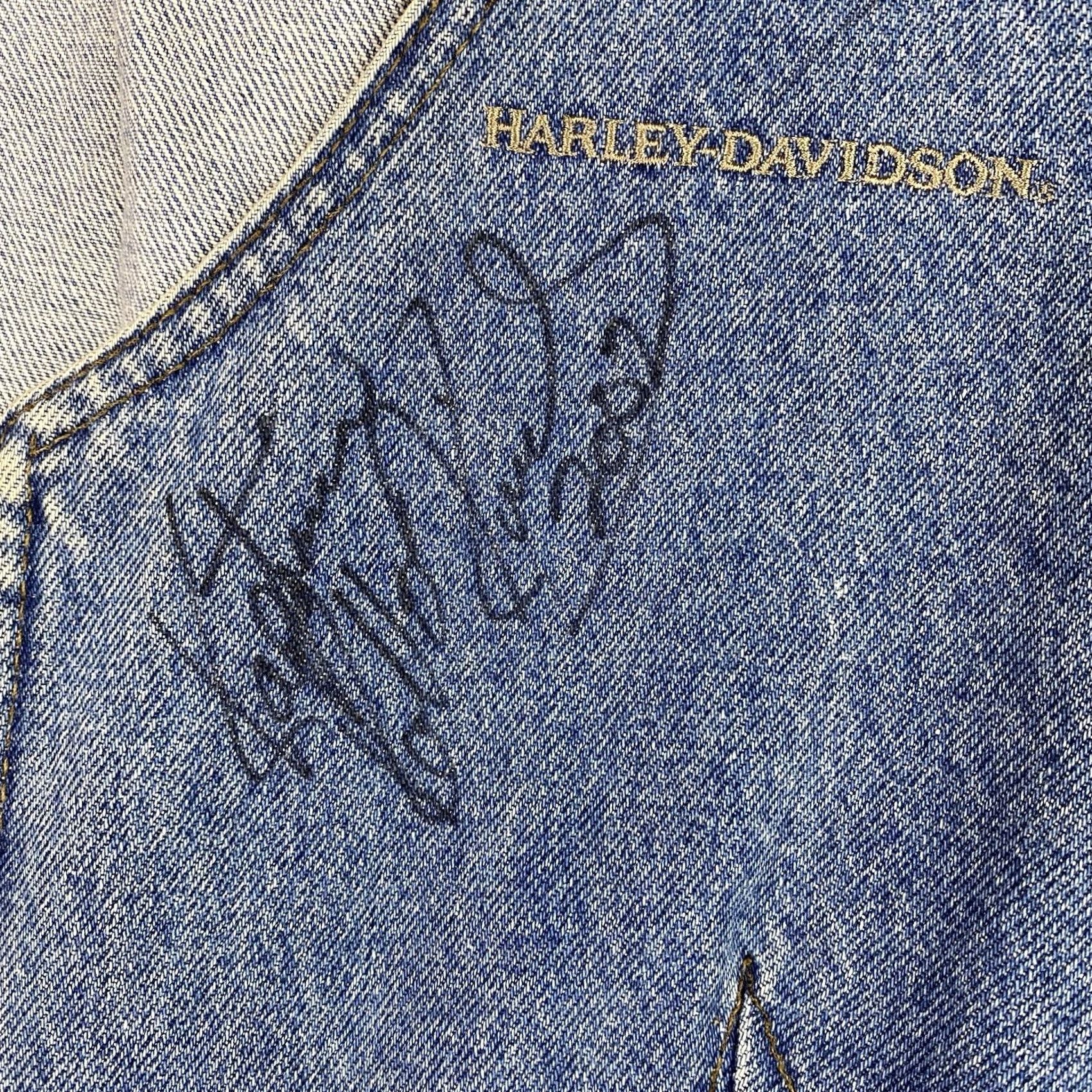 Harley Davidson VINTAGE Harley-Davidson Vest Women XL Denim Leather Signed by Kaptain Robbie Knievel 2002 Size XL / US 12-14 / IT 48-50 - 3 Thumbnail