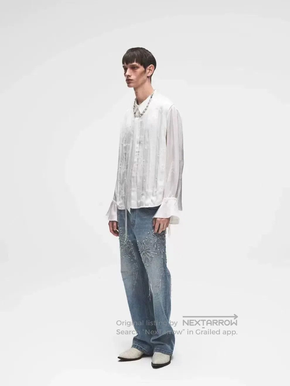 SLY Silver Embroidered Denim Pants by SLUM. Size US 30 / EU 46 - 1 Thumbnail