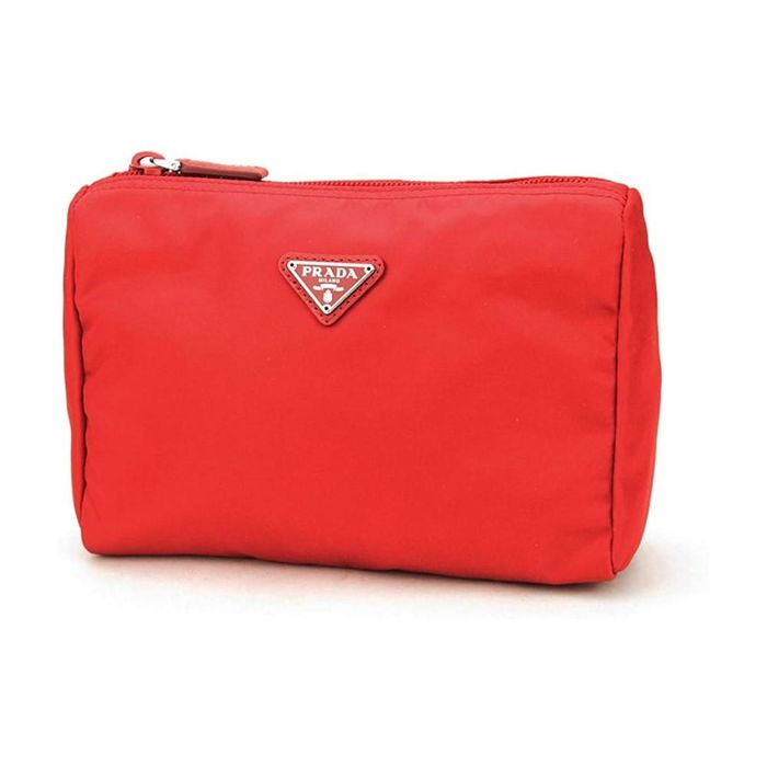 Prada Prada Re-Nylon Triangle Rosso Red Small Cosmetic Pouch Clutch Bag ...