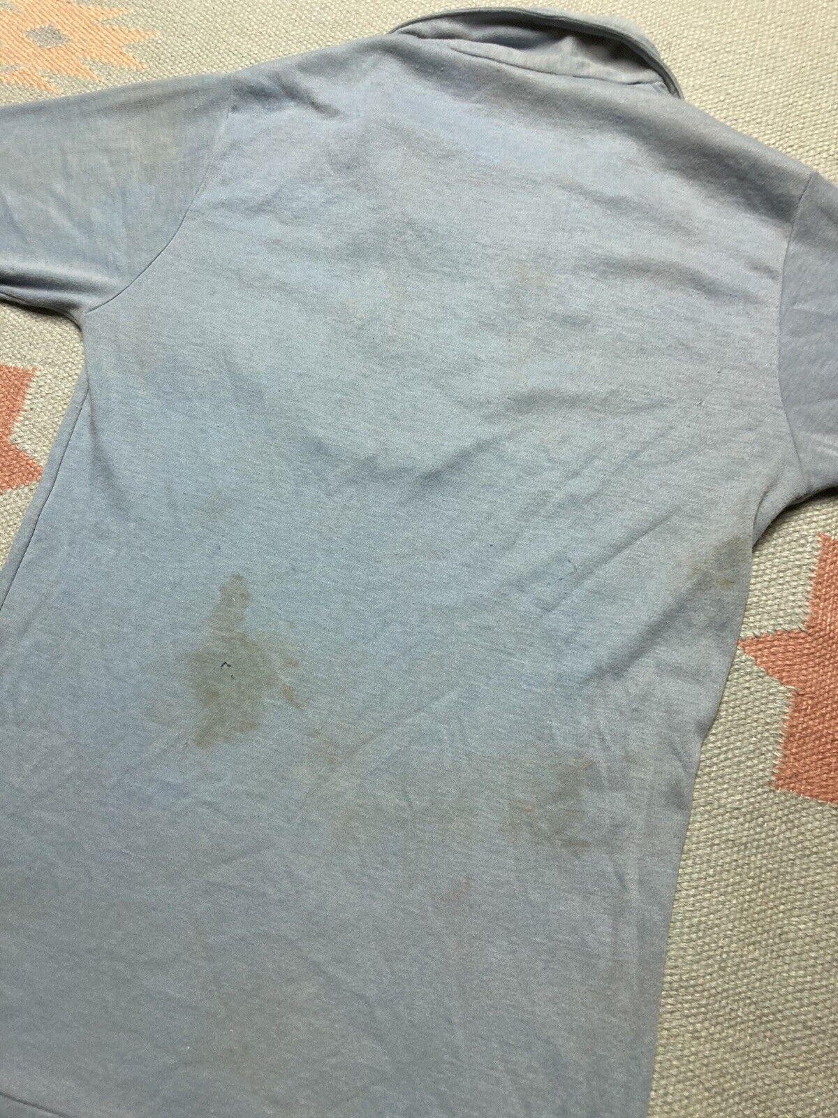 Vintage Vtg 70s polo shirt open neck soft blue stained grunge small Size US S / EU 44-46 / 1 - 7 Thumbnail