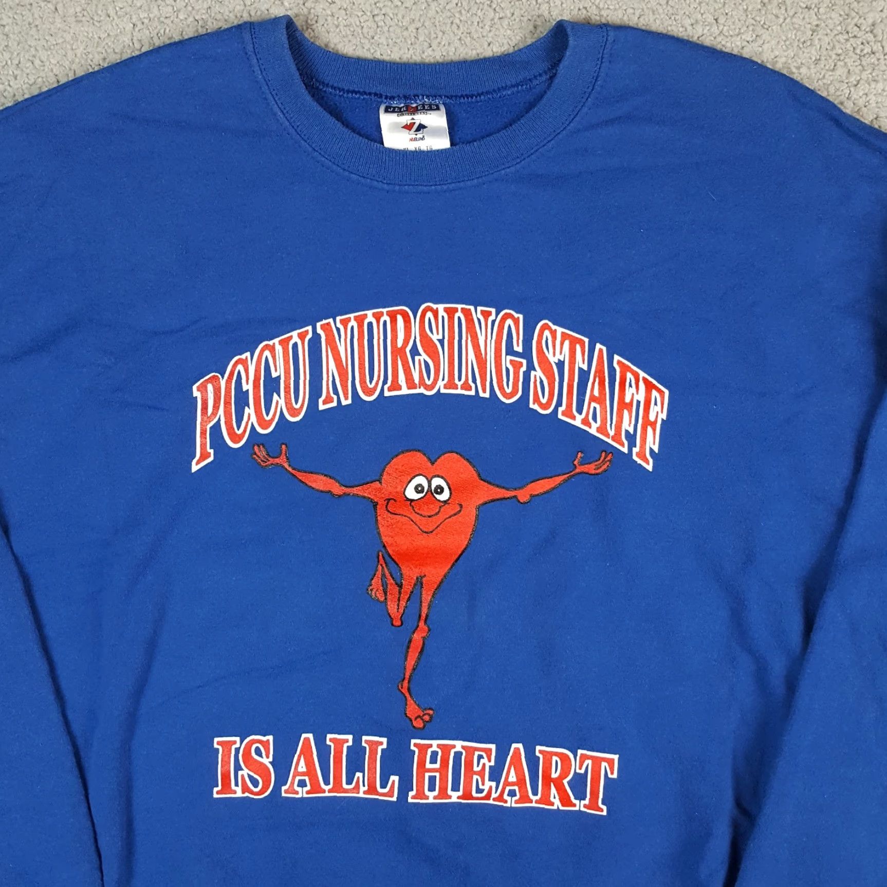 Jerzees Vintage 90s Nursing Staff All Heart Cartoon Size XL Pullover Crewneck Sweatshirt Size US XL / EU 56 / 4 - 2 Thumbnail