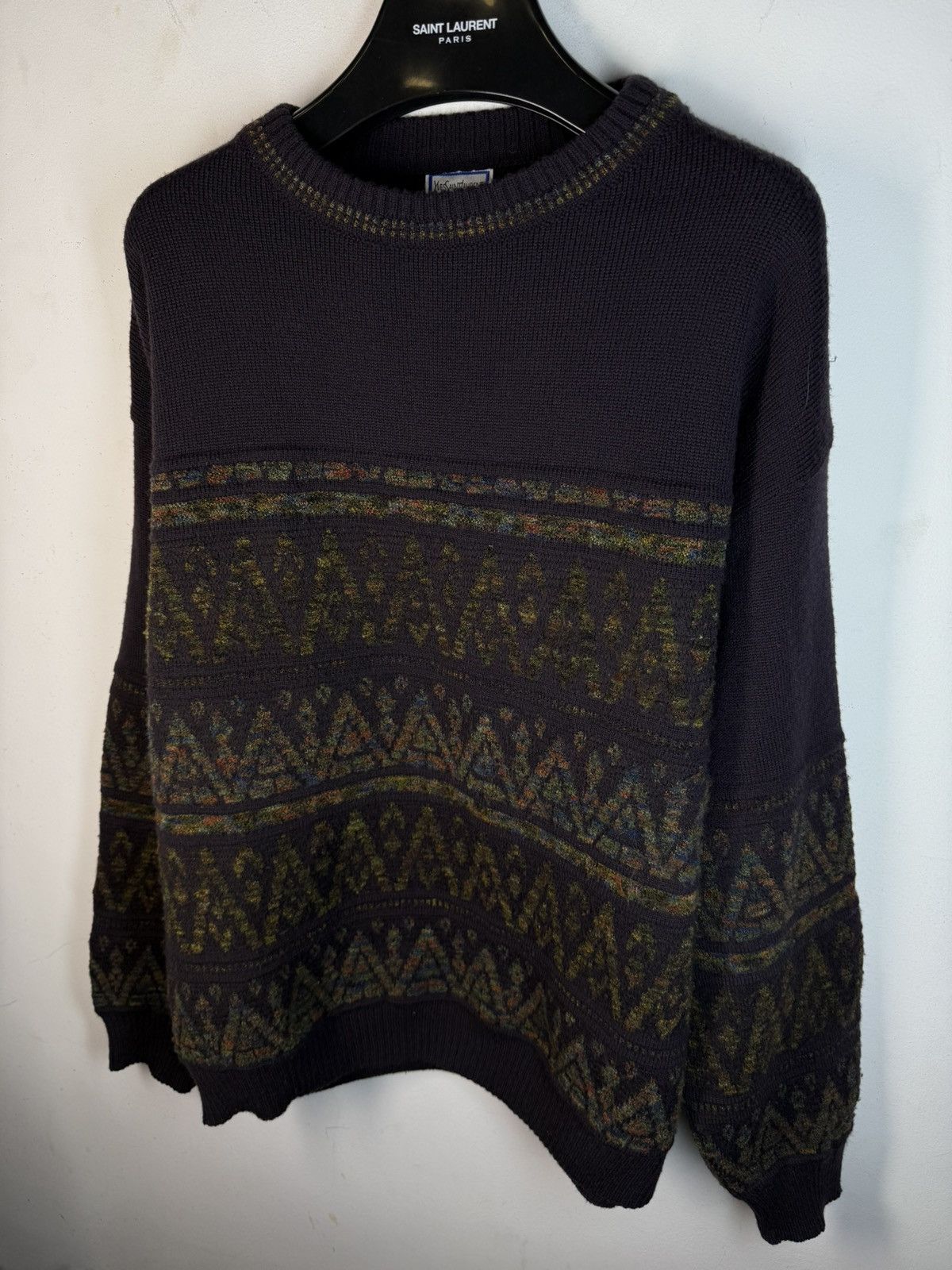 Yves Saint Laurent 90’s YSL Sweater Wool Burgundy/Green Size US L / EU 52-54 / 3 - 14 Thumbnail