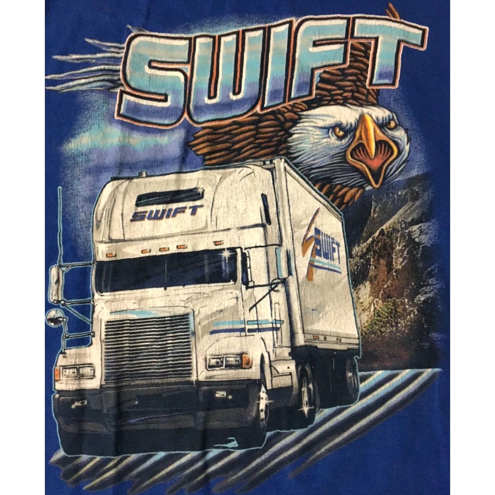 Vintage VINTAGE 90s Swift Trucker Thrashed Distressed Eagle Shirt 4XL Blue USA Punk Shirt Men 4XL Trucker Bald Eagle Vintage 90s Grunge Hip Hop Rap Tee Destr. Size US XXL / EU 58 / 5 - 3 Thumbnail