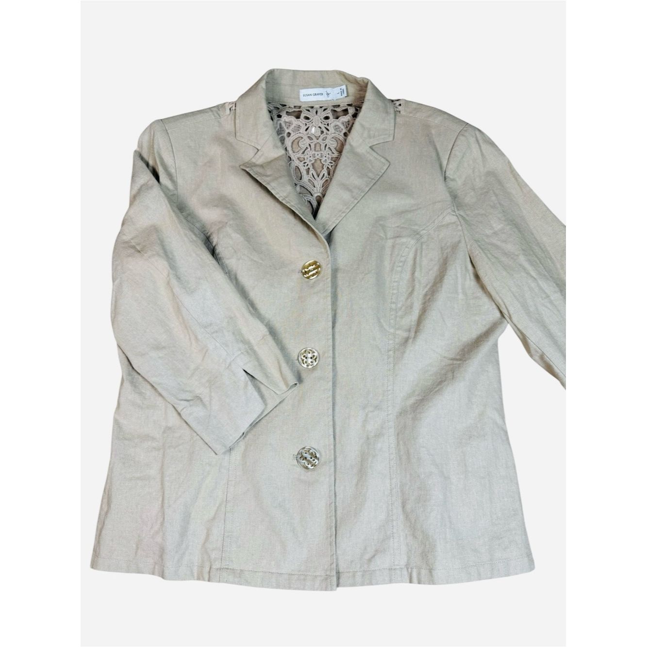 Other Susan Graver Linen Blend 3/4 Sleeve Blazer With Crochet Bac Size L / US 10 / IT 46 - 3 Thumbnail