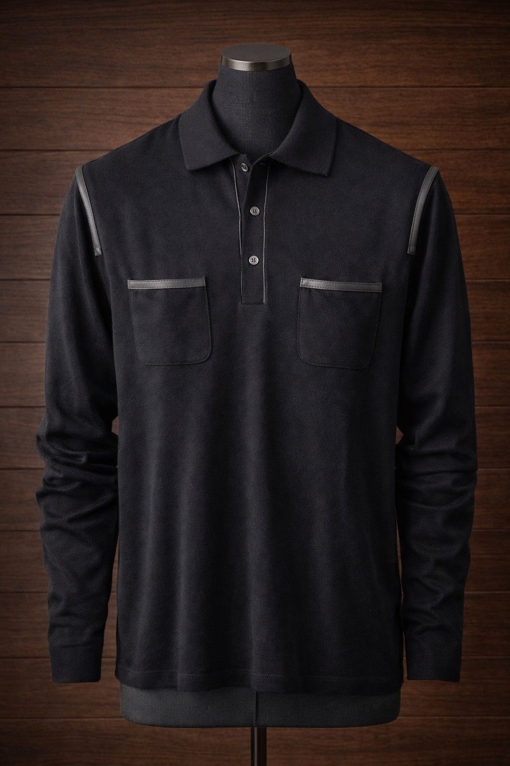Other Bilancioni Black Wool Leather Trim Polo IT50 Size US M / EU 48-50 / 2 - 1 Thumbnail