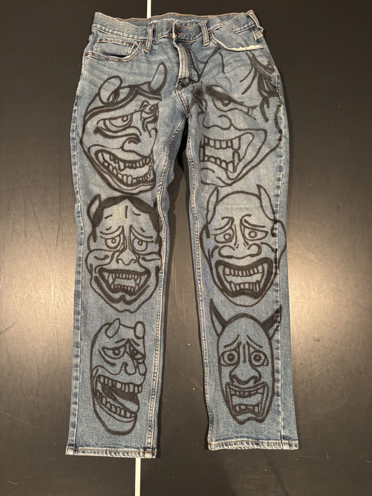 Other Airbrushed Hanya Oni Mask Japanese Style Custom Blue Jeans Size US 30 / EU 46 - 1 Thumbnail