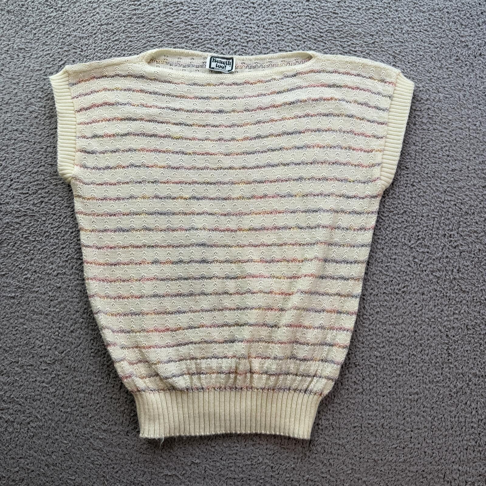 Other Vintage 90s Pastel Striped Knit Sweater Vest M Kenneth Too Size M / US 6-8 / IT 42-44 - 1 Thumbnail