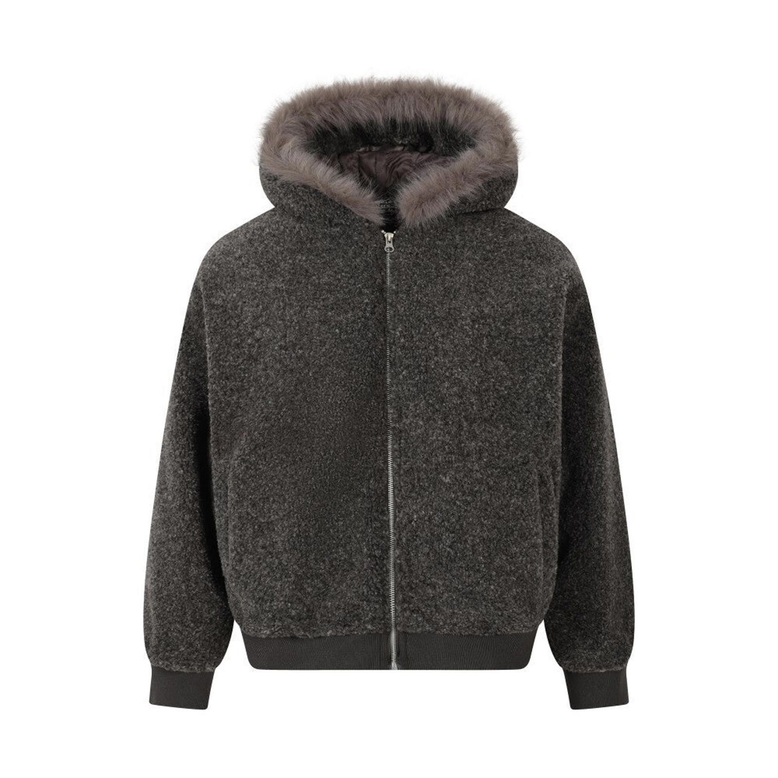 Japanese Brand Gray Faux Fur Hooded Teddy Jacket, Cozy Winter Outerwear Size US M / EU 48-50 / 2 - 6 Thumbnail