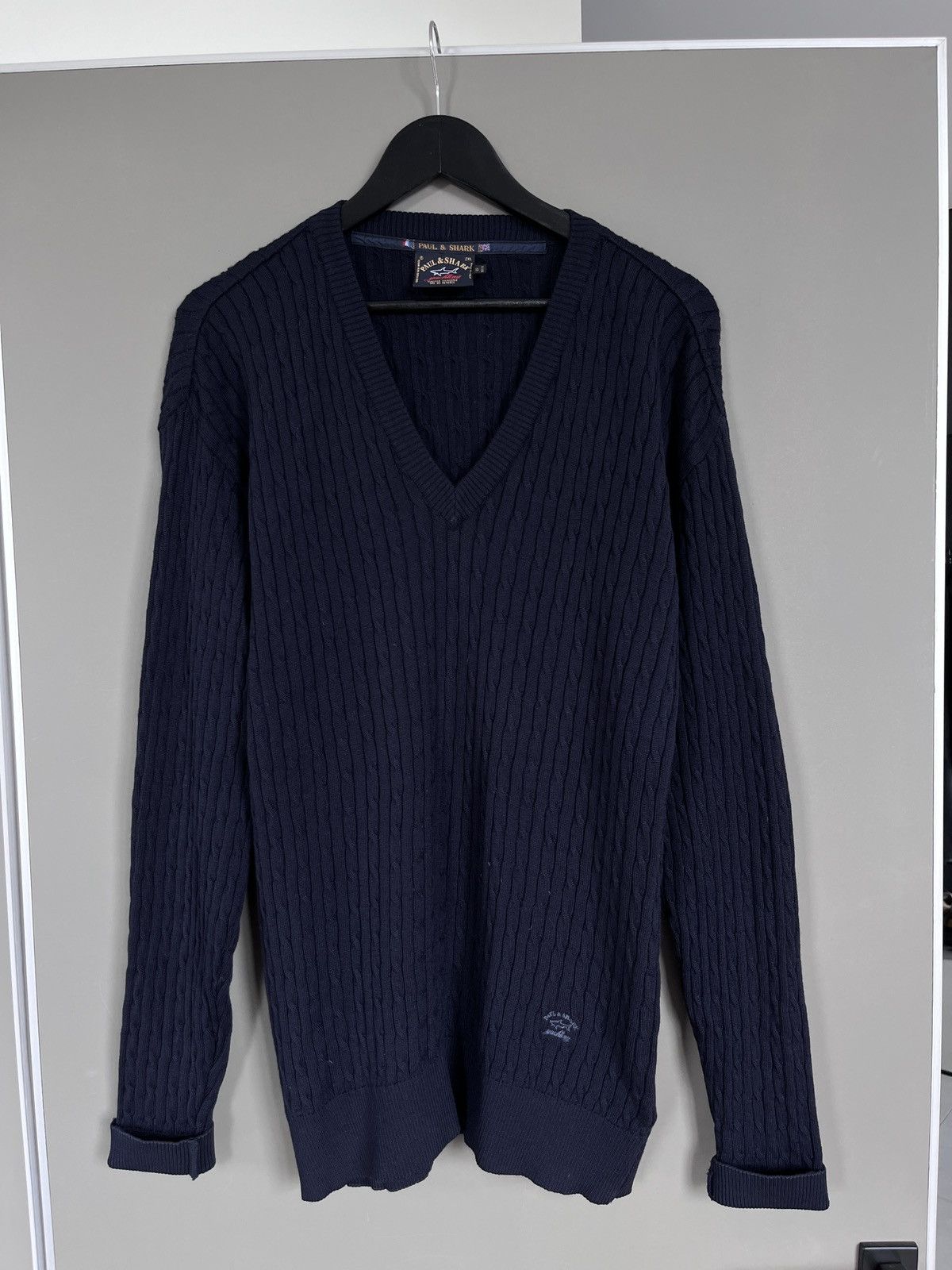 Paul & Shark Paul & Shark Heavy Knit V-neck Wool Navy Blue Sweater Size US XXL / EU 58 / 5 - 1 Thumbnail
