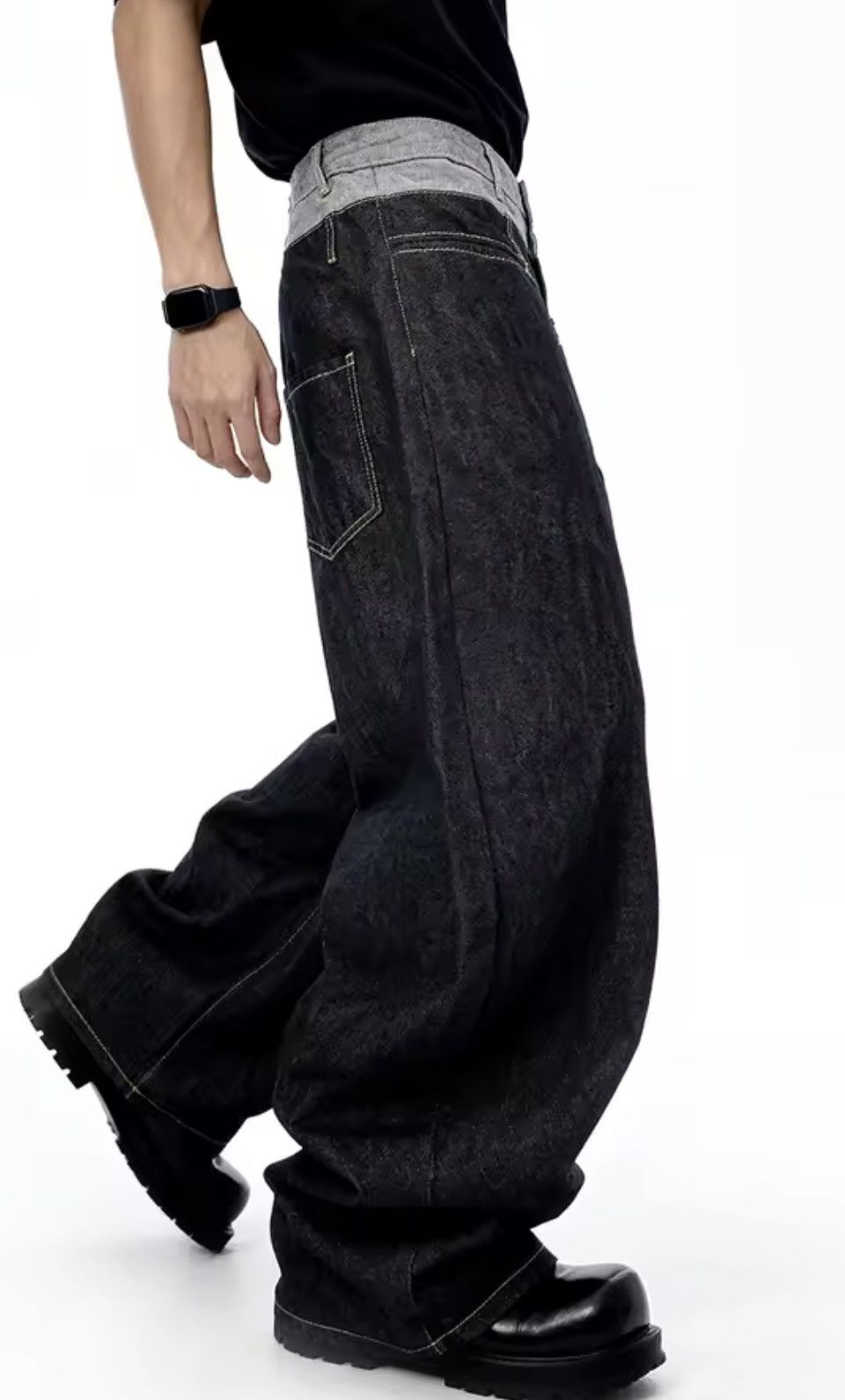 Other Retro Double Waist Design Baggy Wide Leg Jeans Size US 37 - 3 Thumbnail