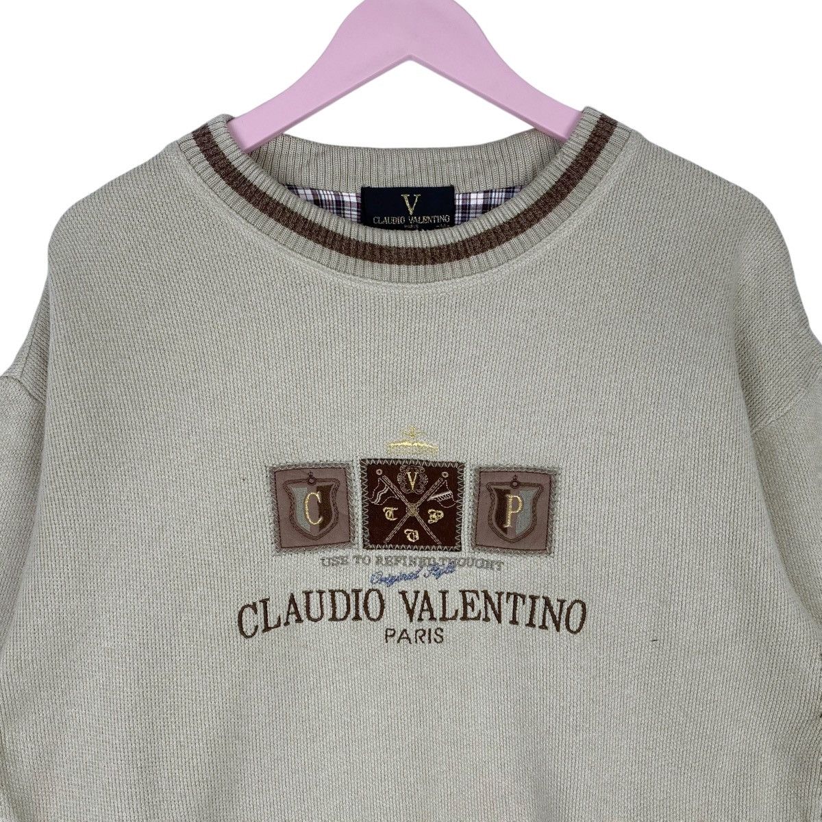 Designer × Vintage Claudio Valentino Big Logo Sweatshirt Crewneck Pullover Jump Size US M / EU 48-50 / 2 - 2 Thumbnail