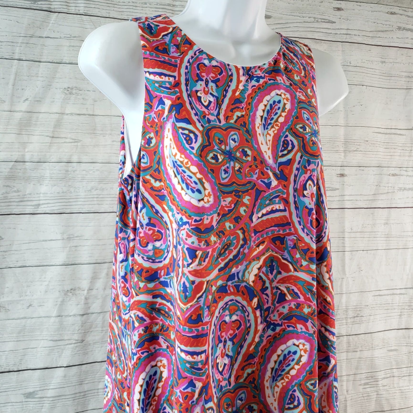 Anne Klein Anne Klein Womens Dress Sz 4 Pink Blue Paisley Sleeveless Keyhole A-Line Shirt Womens 4 Pink Paisley Day Dress Size S / US 4 / IT 40 - 2 Thumbnail