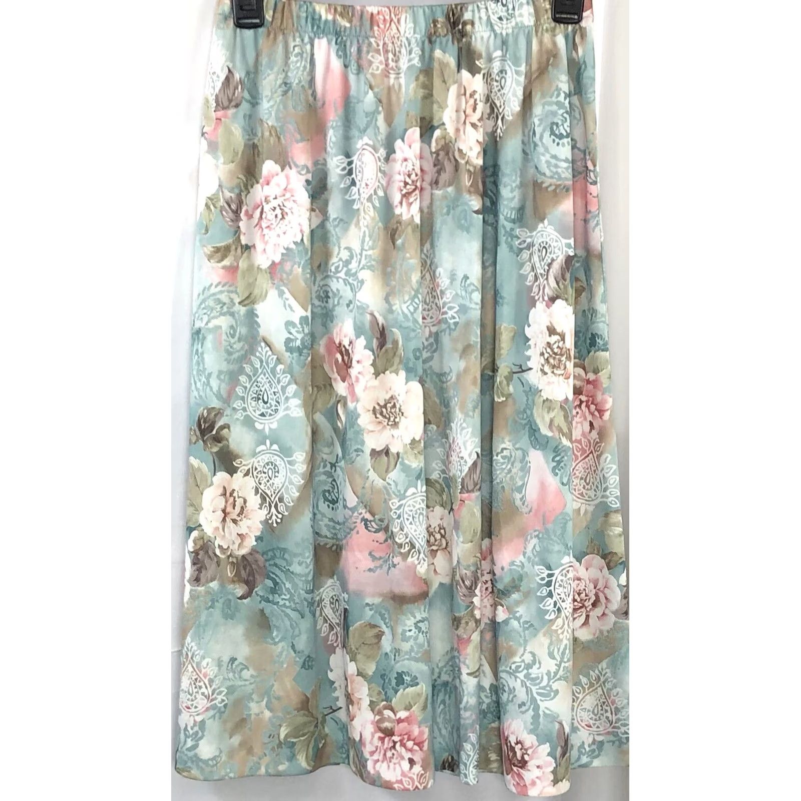 Vintage Vintage Silver Chiffon Floral Boho Skirt - S/M, Elastic Waist, Blue, 24 Size 28" / US 6 / IT 42 - 2 Thumbnail