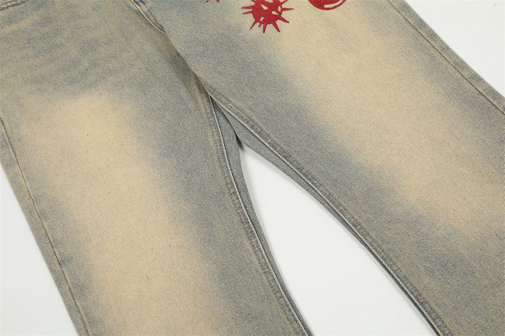 Japanese Brand × Jean Washed distressed vintage embroidered chain casual jeans Size US 32 / EU 48 - 7 Thumbnail