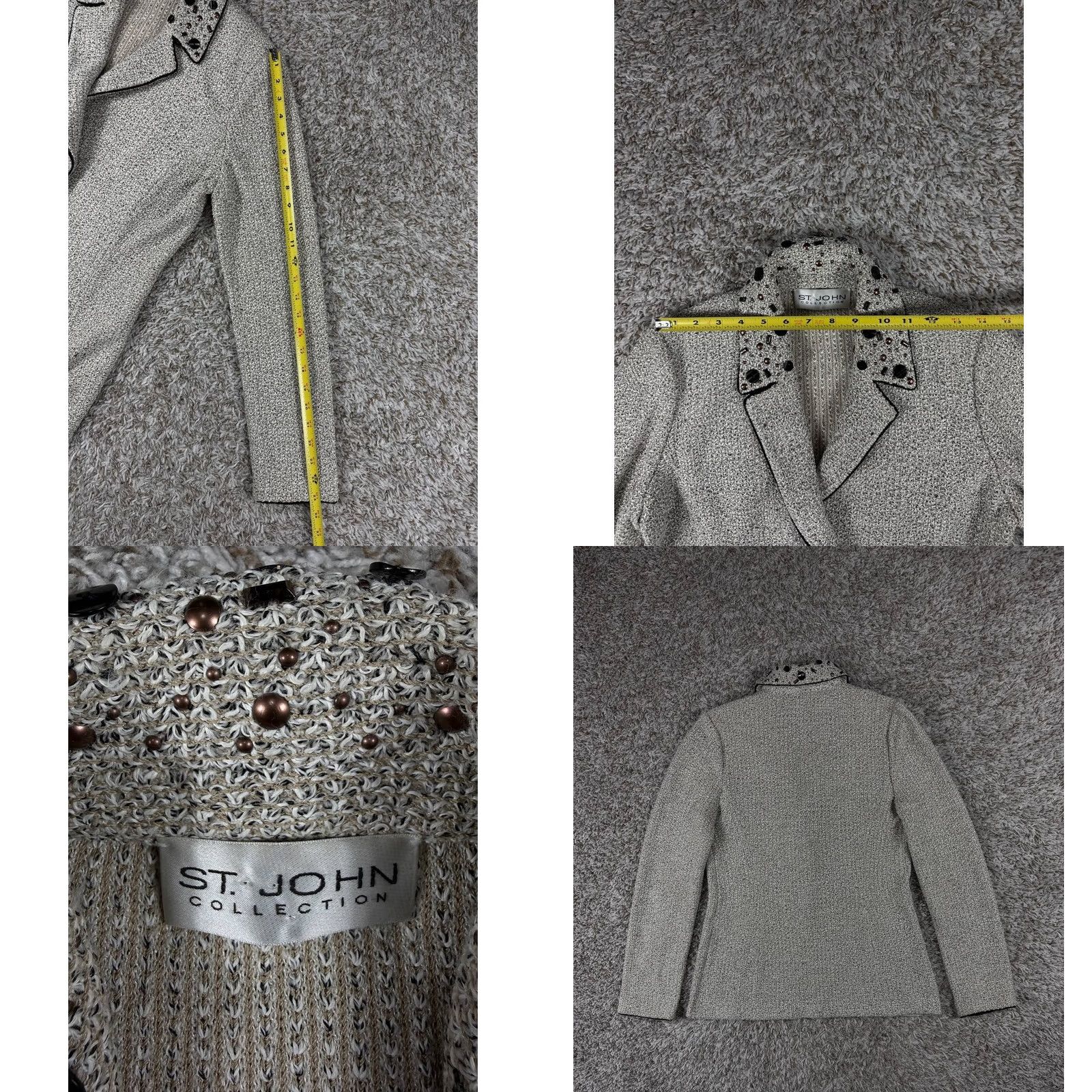 St. John St. John Collection Knit Blazer Jacket Size S Women Gray Solid Embellished Long Sleeve Wool Blend Business Suit Size S / US 4 / IT 40 - 8 Thumbnail