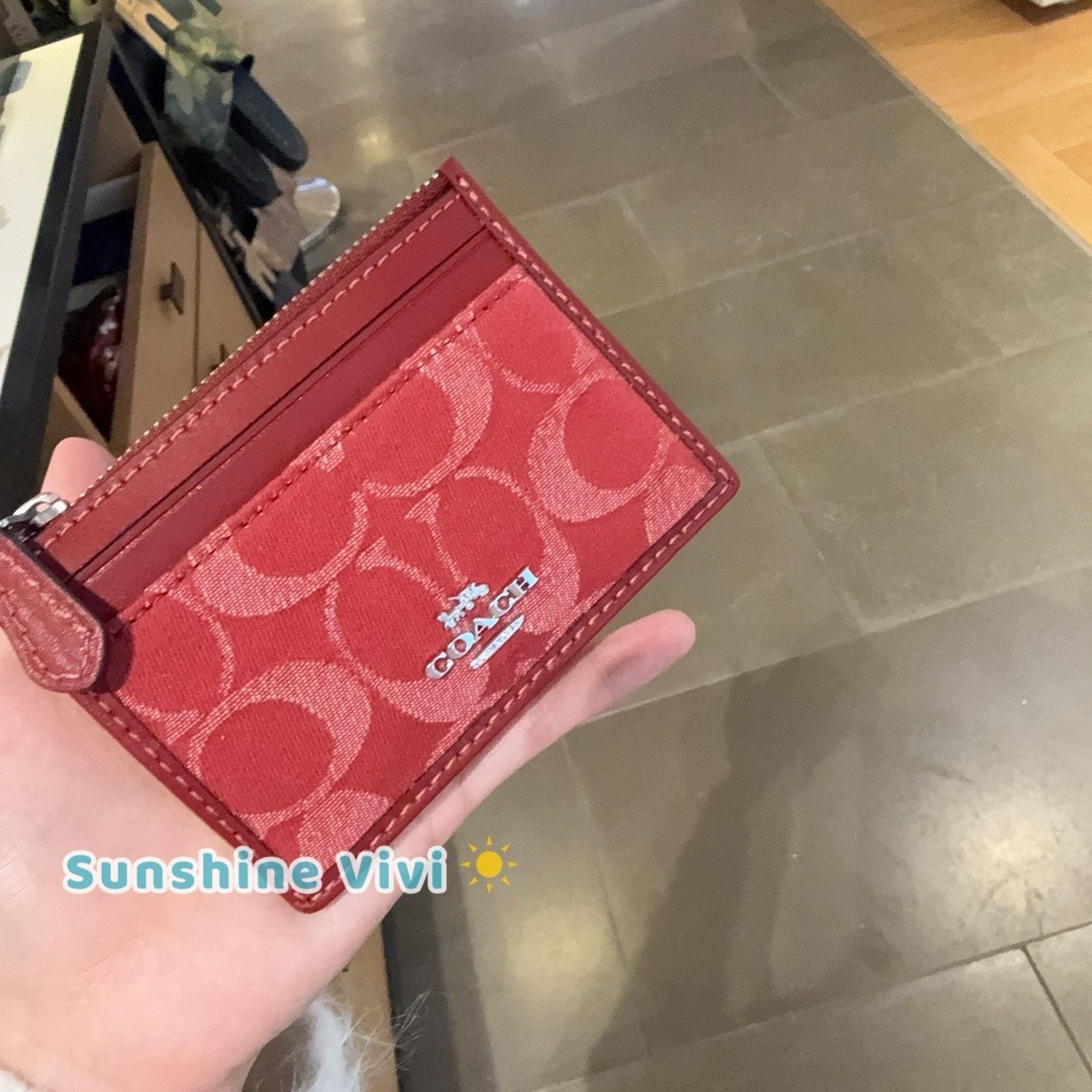 Coach NWT Coach Mini Skinny Id Case CDN29 denim/Silver/True Red Size ONE SIZE - 3 Thumbnail