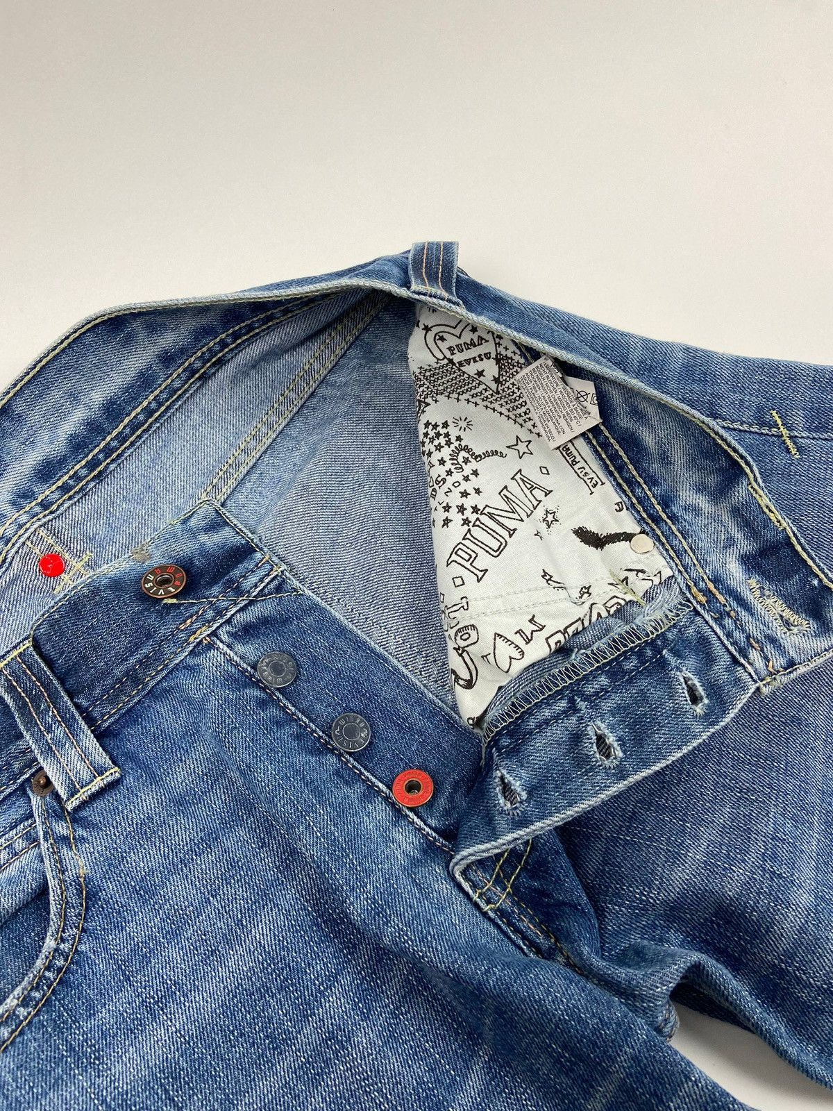 Evisu × Puma Blue Denim Straight Fit Seagull Logo Vintage Y2K Size US 32 / EU 48 - 12 Thumbnail