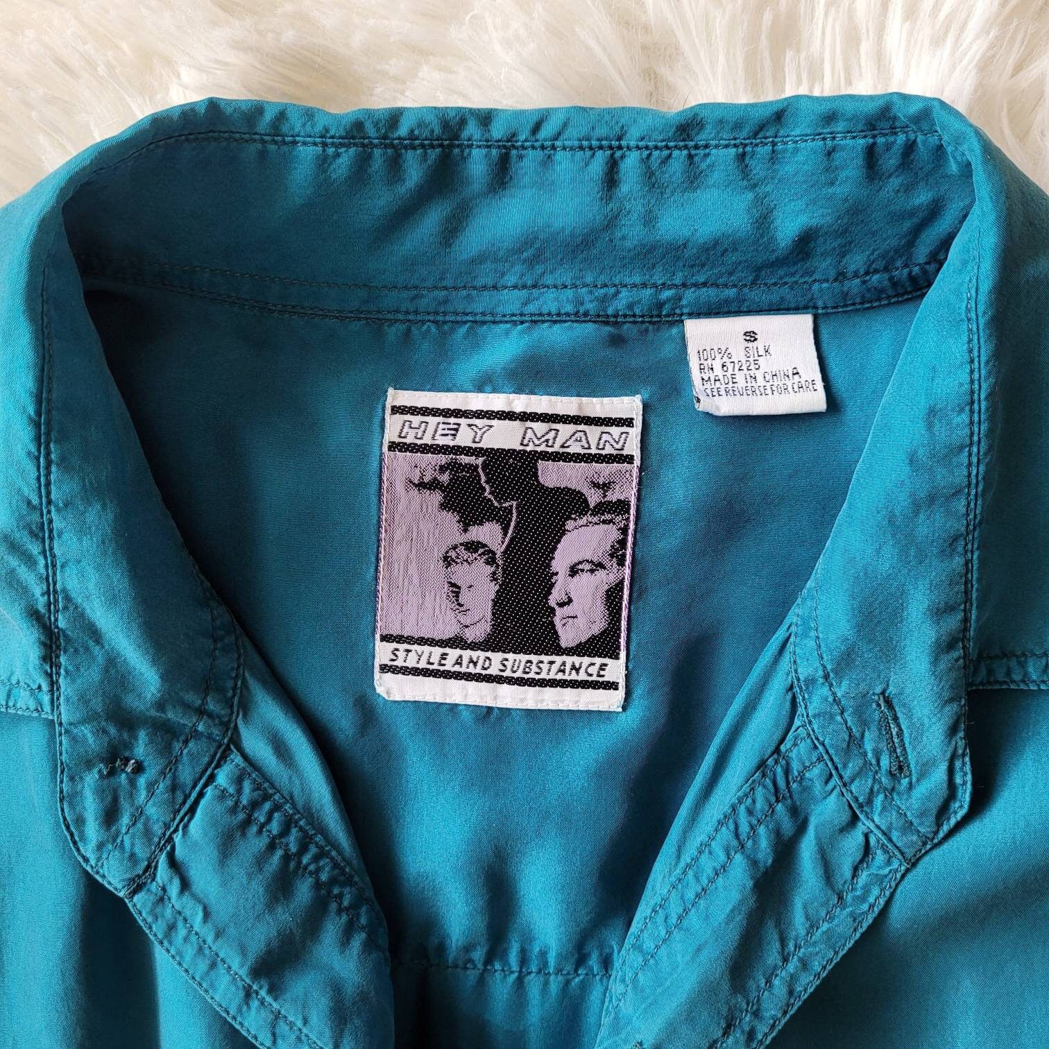 Vintage Vintage 80s/90s Relaxed Teal Silk Short Sleeve Button-up Size US L / EU 52-54 / 3 - 8 Thumbnail