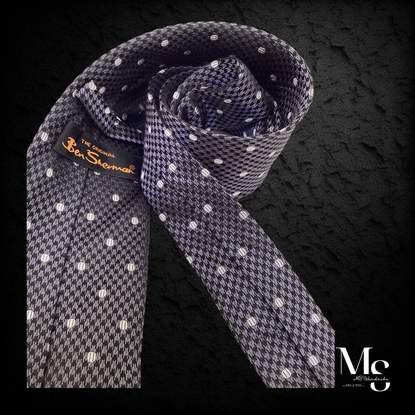Ben Sherman BEN SHERMAN Gray Houndstooth Baseball Ball Silk Tie W: 3.25" Size ONE SIZE - 3 Thumbnail