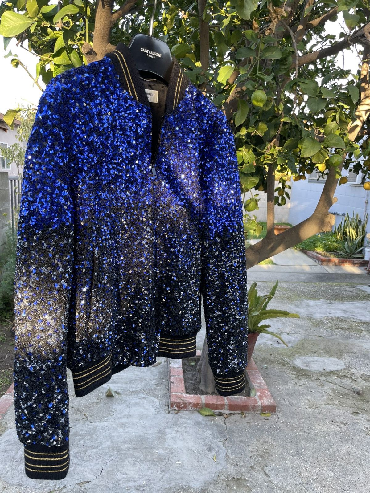 Saint Laurent Paris Saint Laurent Paris Teddy Varsity Sequin Bomber Jacket Blue Size US XS / EU 42 / 0 - 2 Thumbnail