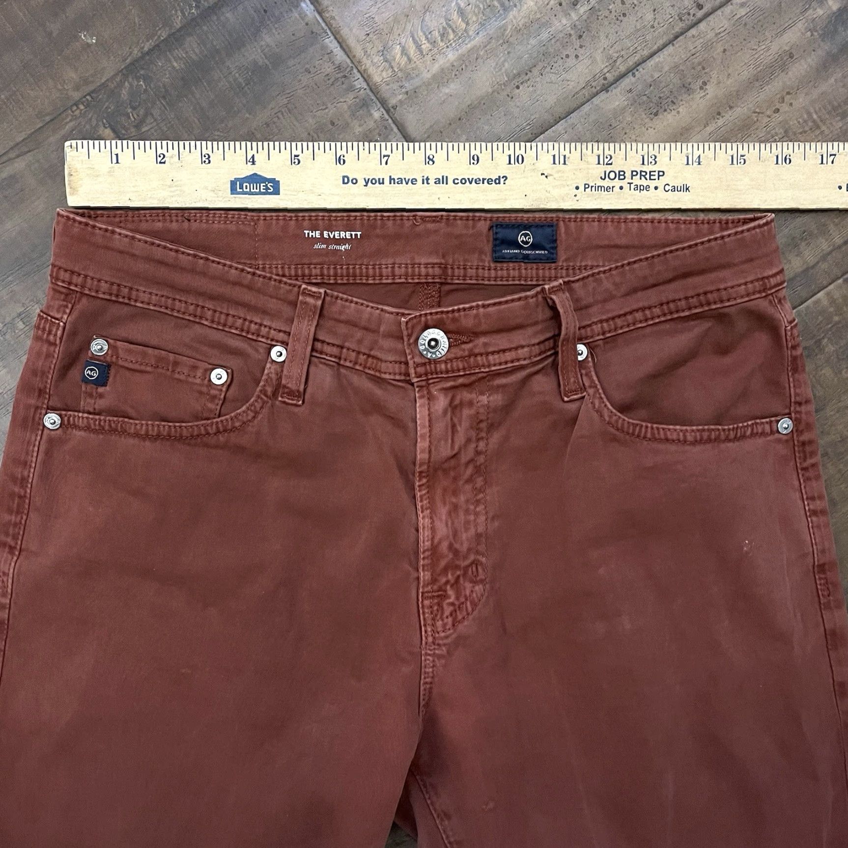 Vintage AG Adriano Goldschmied The Everett Chino Pants 31x34 Burgundy Men Slim Straight Size US 31 - 2 Thumbnail