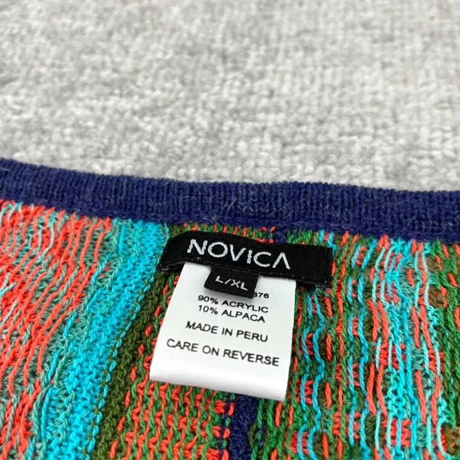 Vintage NOVICA Sweater Womens L/XL Multi Boho Striped Alpaca Blend Batwing Poncho Size XL / US 12-14 / IT 48-50 - 2 Thumbnail