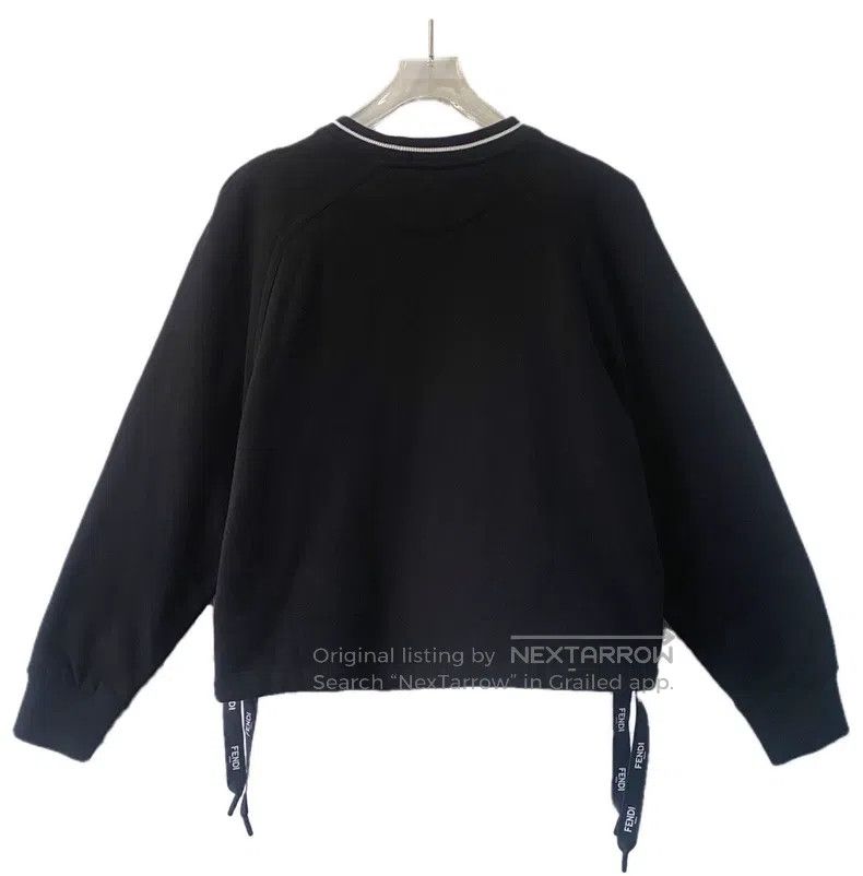 Fendi Fendi Black logo letter embroidered cotton round neck long Size M / US 6-8 / IT 42-44 - 2 Thumbnail