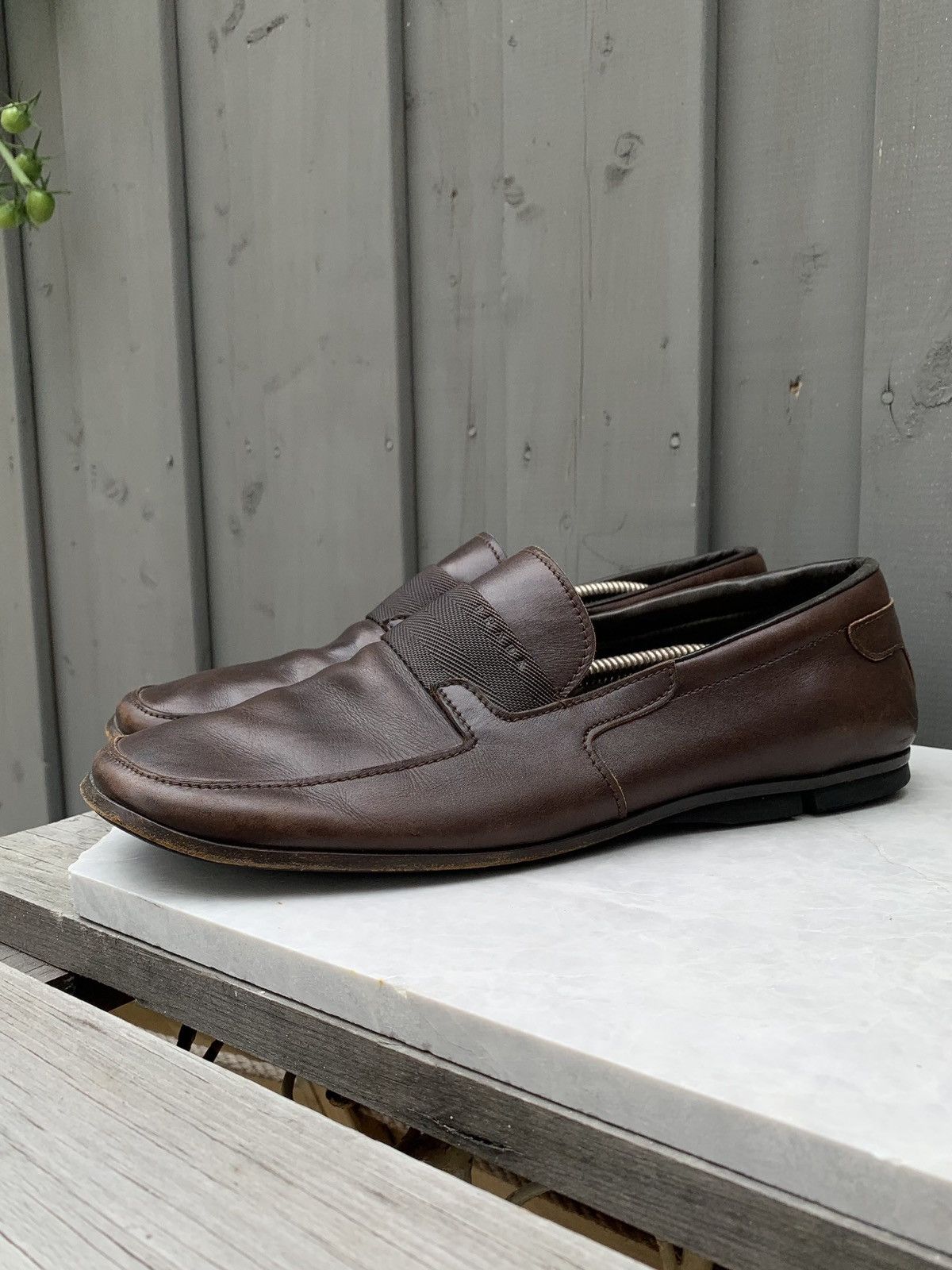 image of Prada Loafers Square Toe Leather 90's Mens 10 Slip in Brown