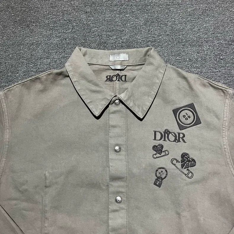 Dior Dior Gray pin logo embroidered long-sleeved denim jacket Size US L / EU 52-54 / 3 - 4 Thumbnail