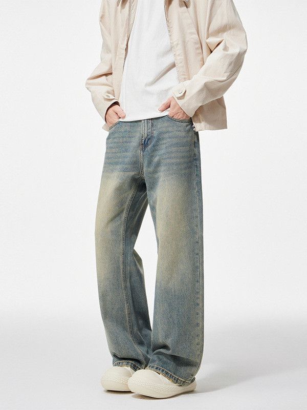 Japanese Brand Retro men's distressed washed casual straight leg jeans Size US 32 / EU 48 - 2 Thumbnail