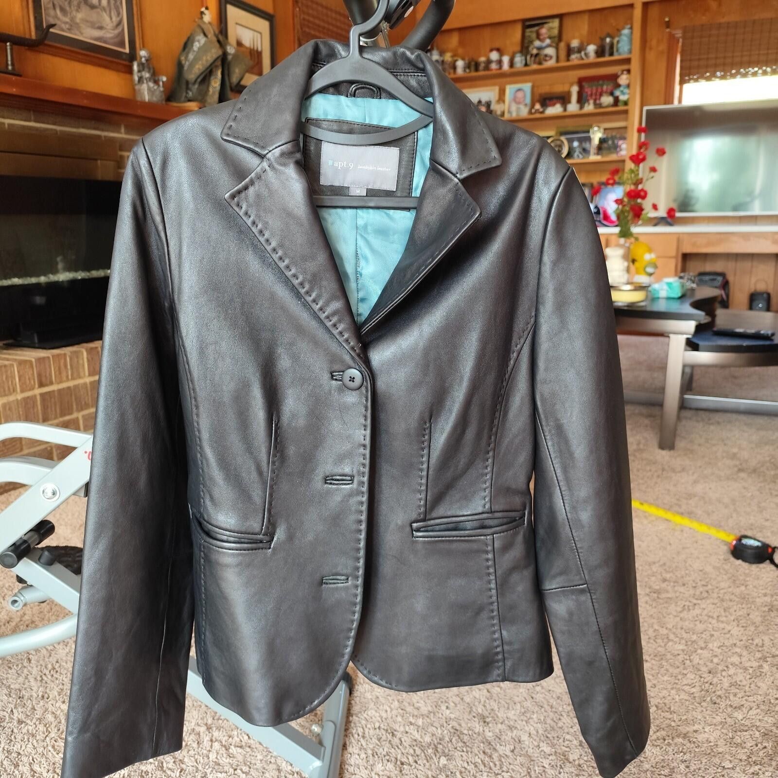 Apt. 9 apt .9 Women's Blazer Black Lambskin Leather Size M Size M / US 6-8 / IT 42-44 - 1 Thumbnail