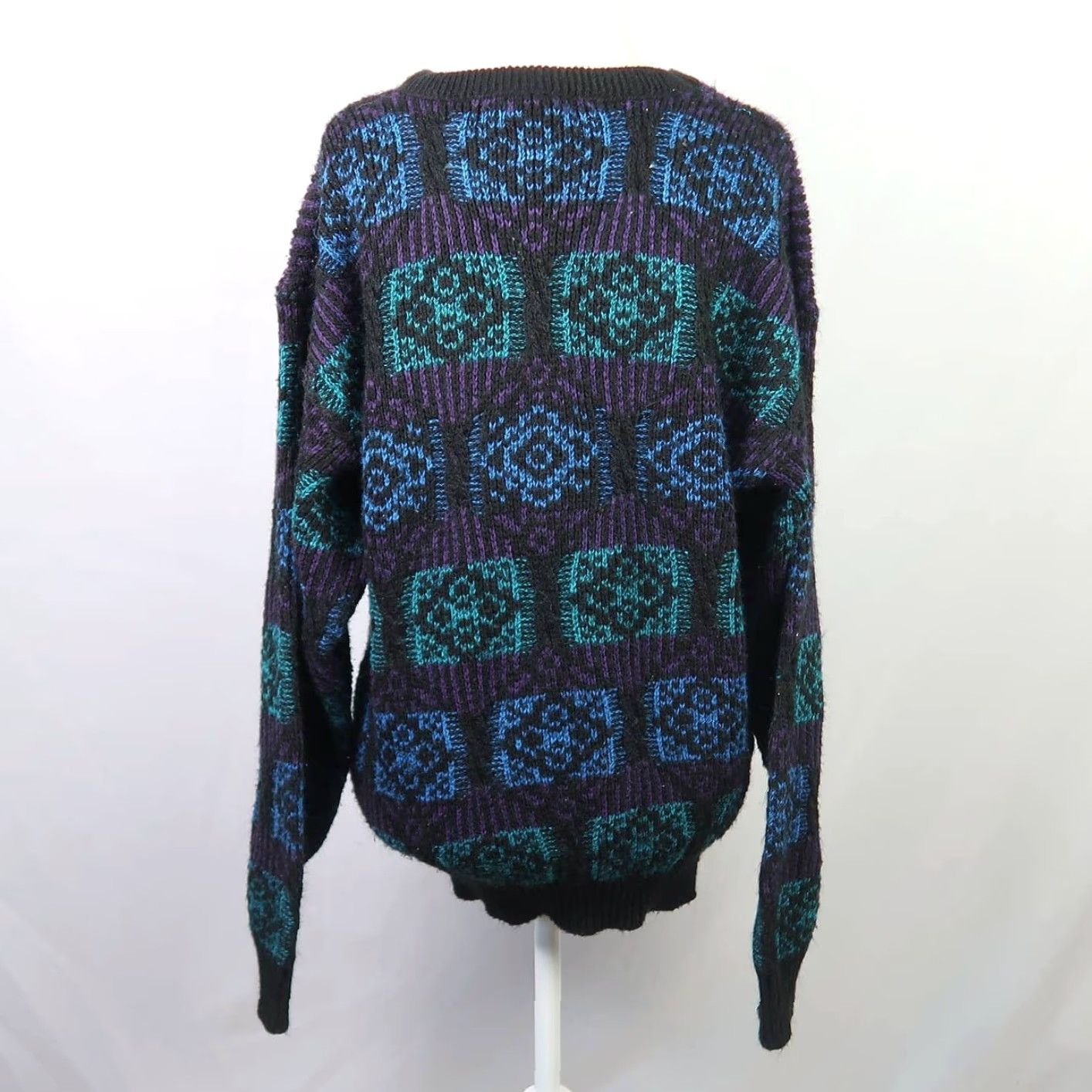 Jantzen VINTAGE Jantzen Mens knit sweater Black teal geometric print S 1980s Mens Size US S / EU 44-46 / 1 - 4 Thumbnail