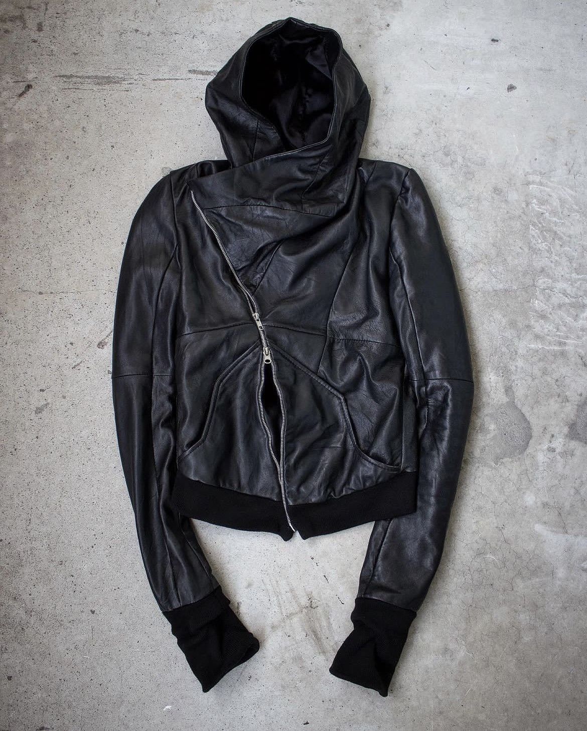 Ekam Early 00's Lambskin Leather Asymmetrical Hooded Jacket | Grailed