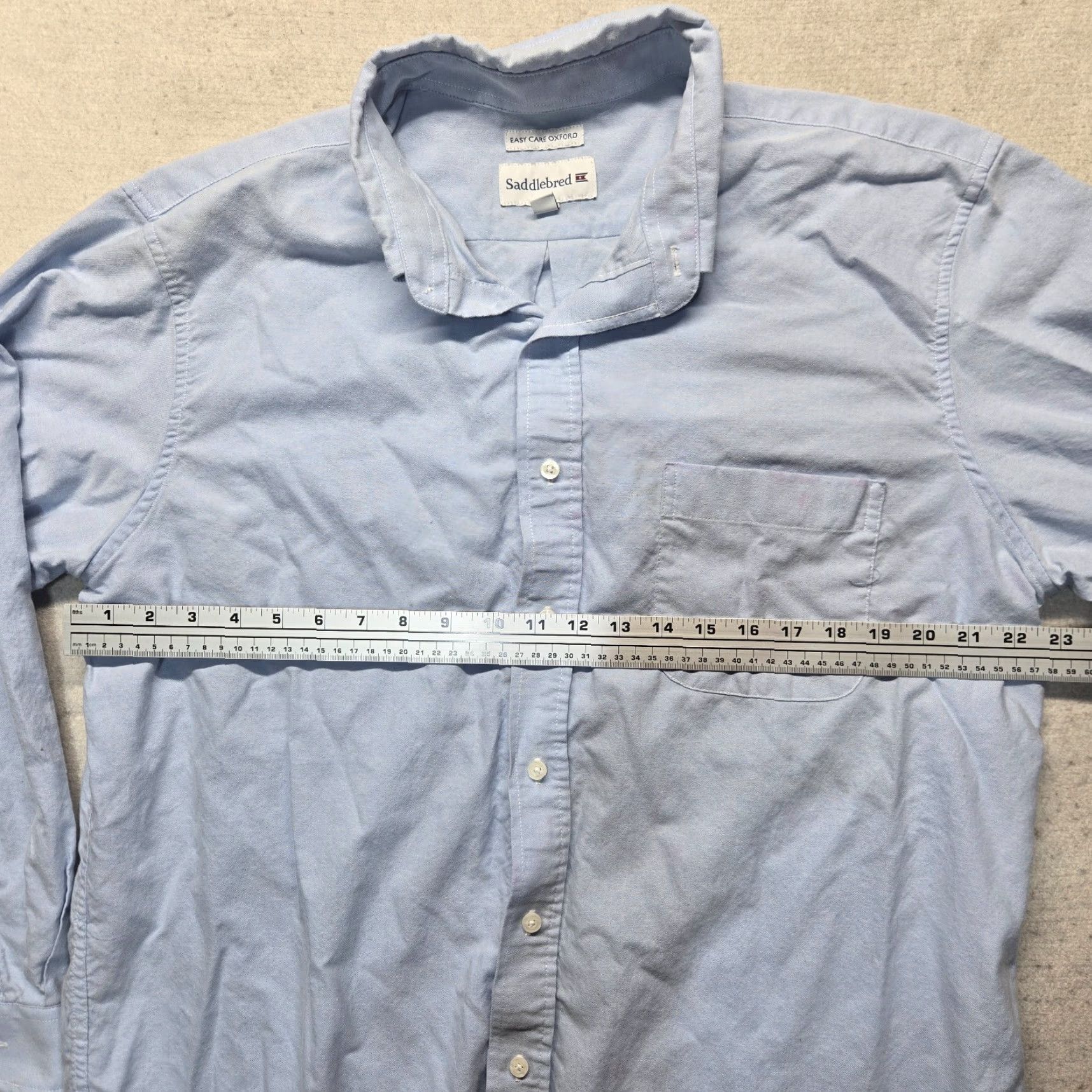 Vintage Saddlebred Shirt Long Sleeve Button-Up Adult Men 17.5 34/35 Blue Solid Cotton Polyester Button-Down Collar Mens Size US XXL / EU 58 / 5 - 3 Thumbnail