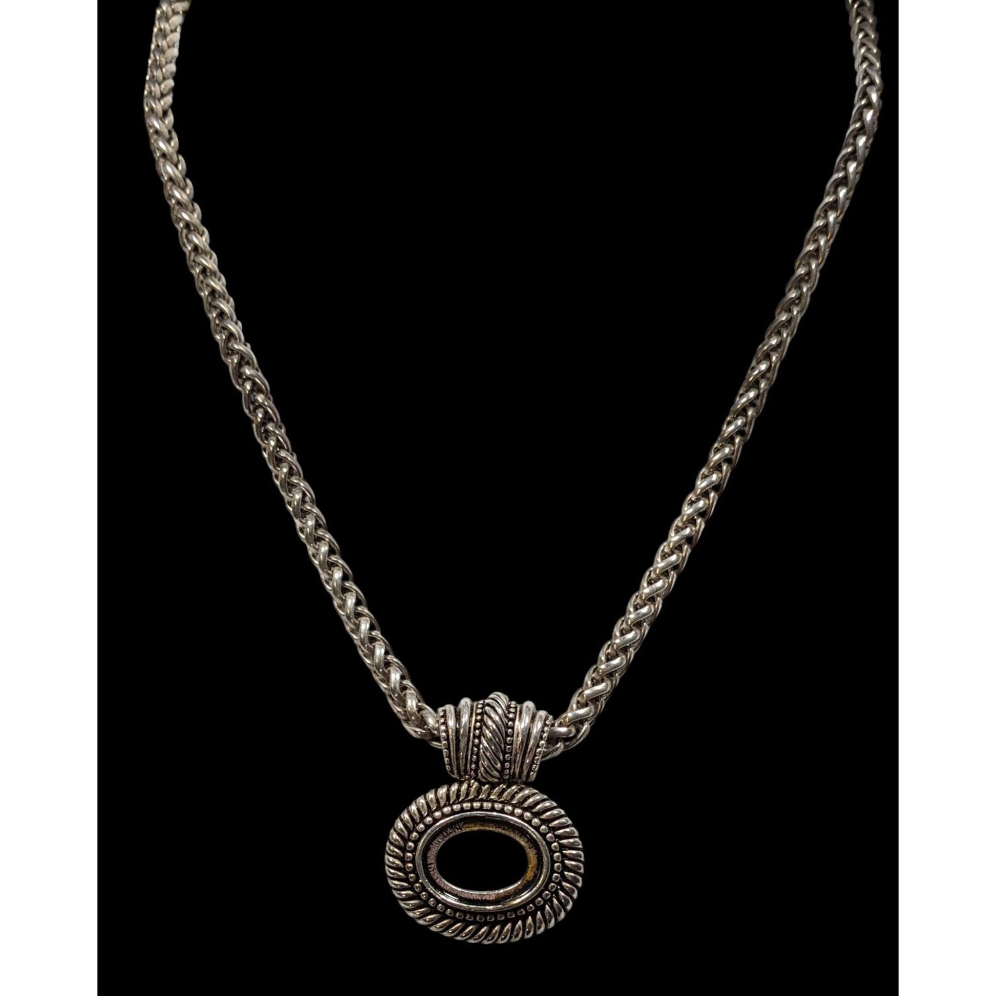 Other Silver Tone Rope Chain Necklace With Open Bezel Pendant Size ONE SIZE - 3 Thumbnail